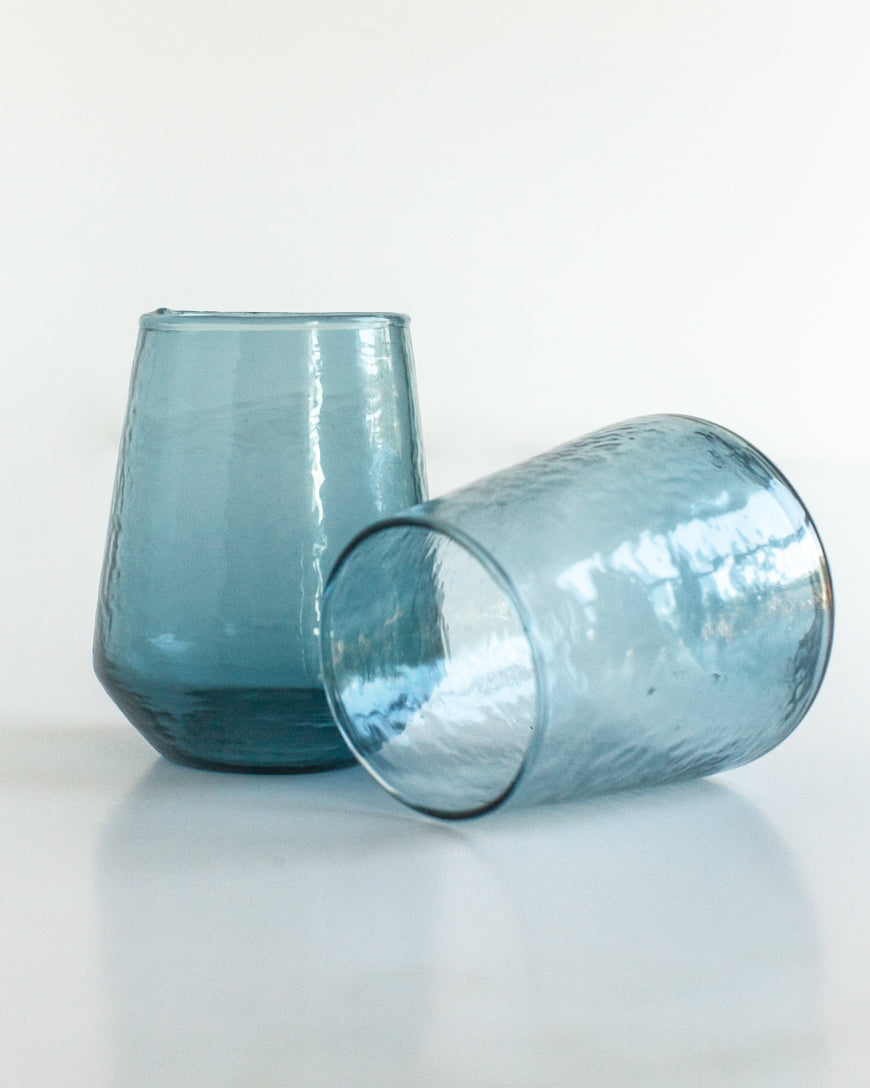 Pair of Hammered Glass Stemless Tumblers in Blue - Kitchen & Dining photo