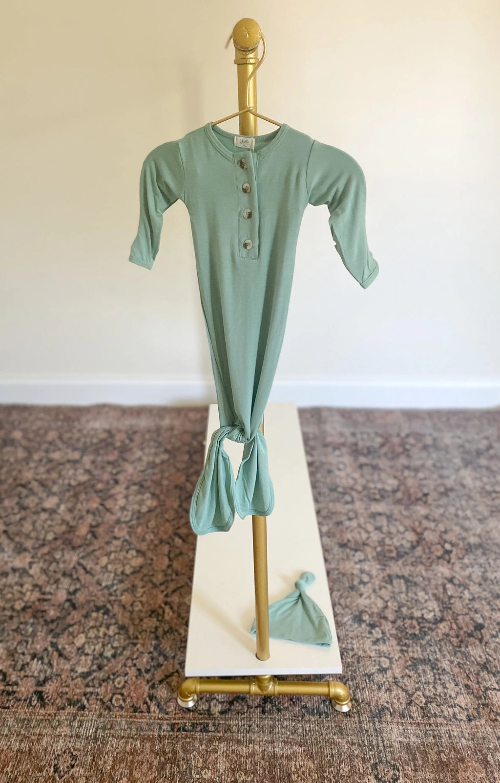 Knotted Baby Gown & Hat Set - Mint (Newborn-3 months) in - Newborn Knotted Baby Gown Sets photo