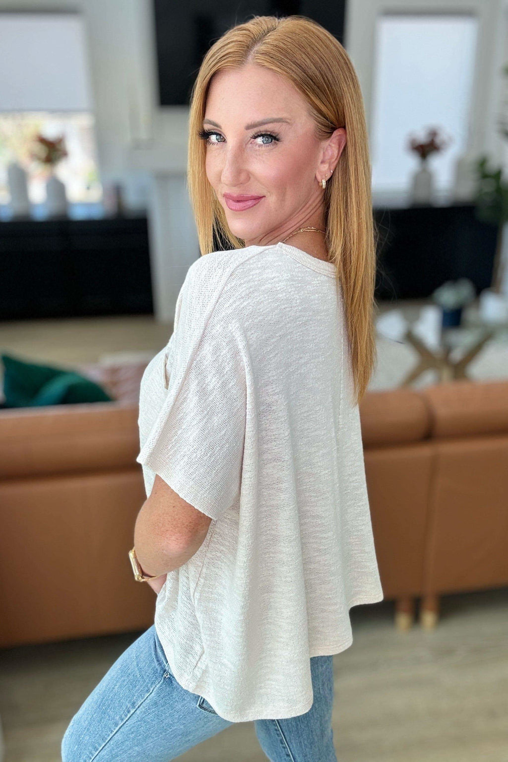 Let Light be Light Drop Shoulder Oversized Tee in Sand Beige - SwagglyLife Home & Fashion