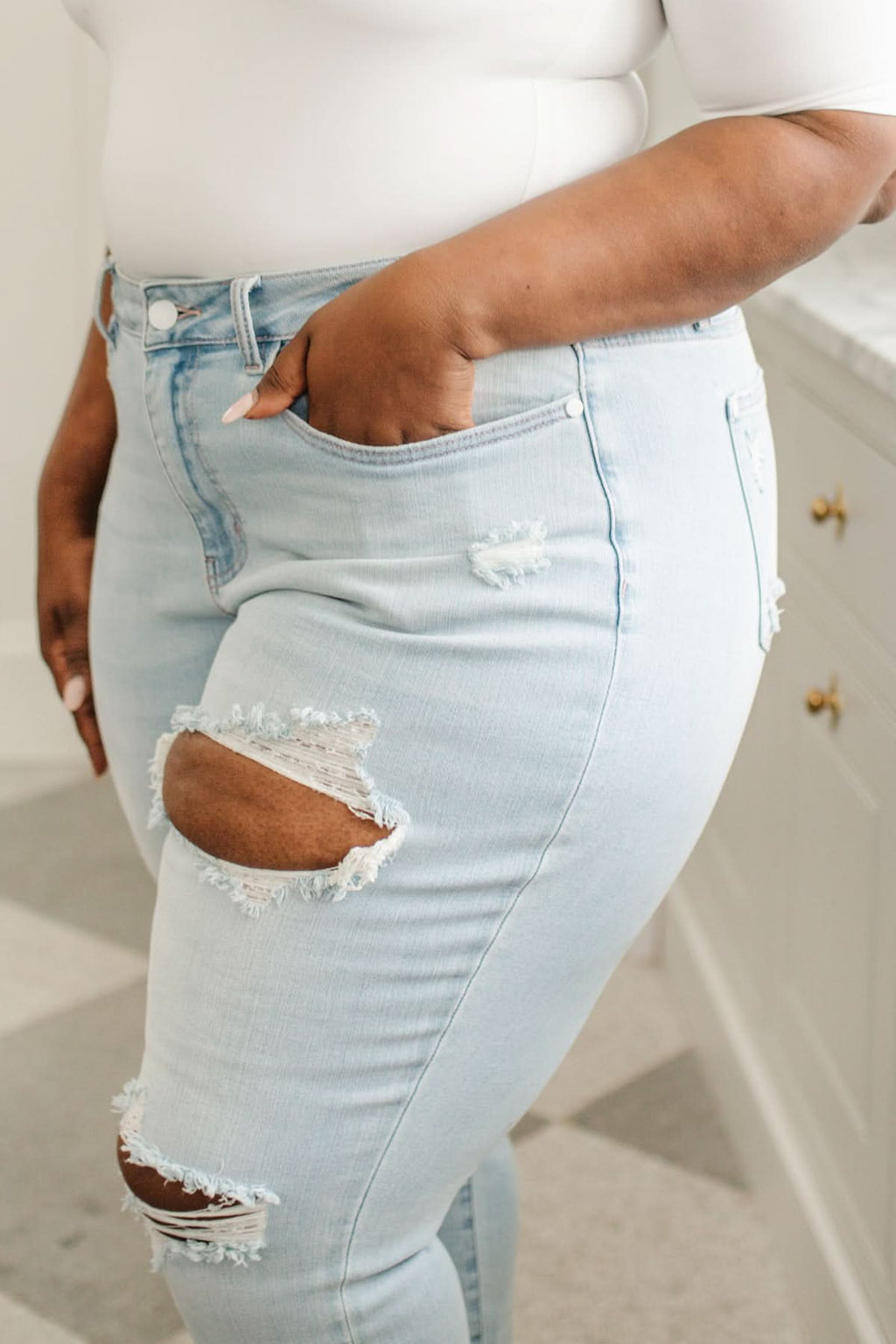 Super Light Destroyed Boyfriend Jeans in - Womens photo