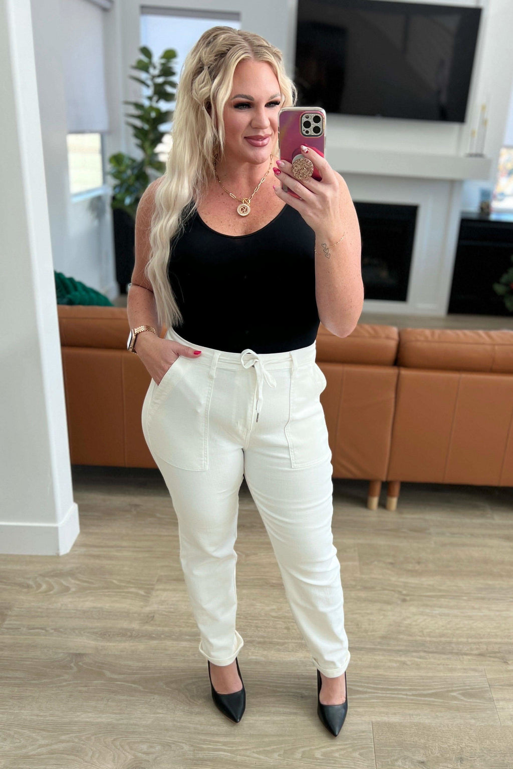 Charlene High Rise Jogger in Ecru in - Denim photo