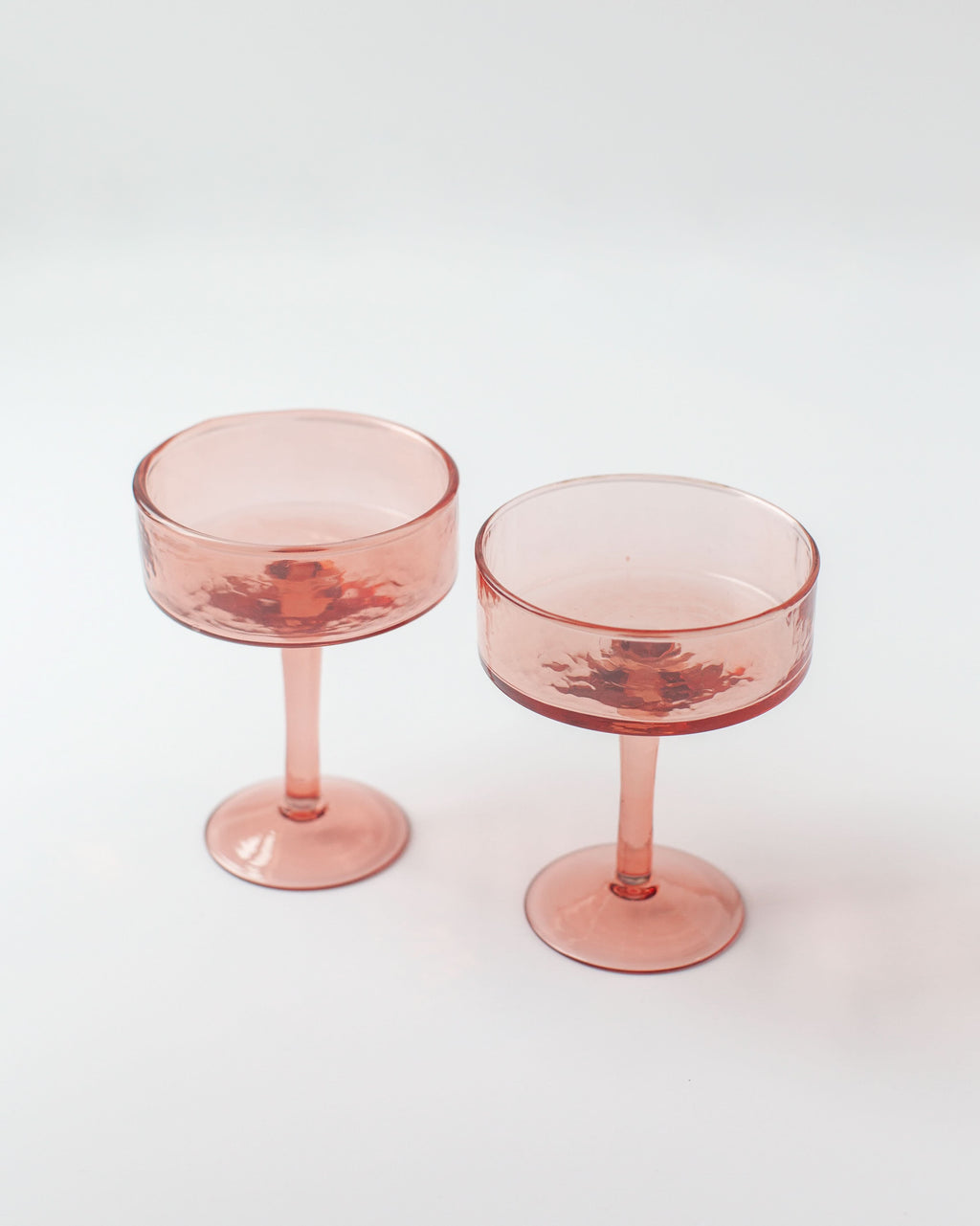 Handblown Hammered Coupe Cocktail Glass Pair in Blush - Kitchen & Dining photo