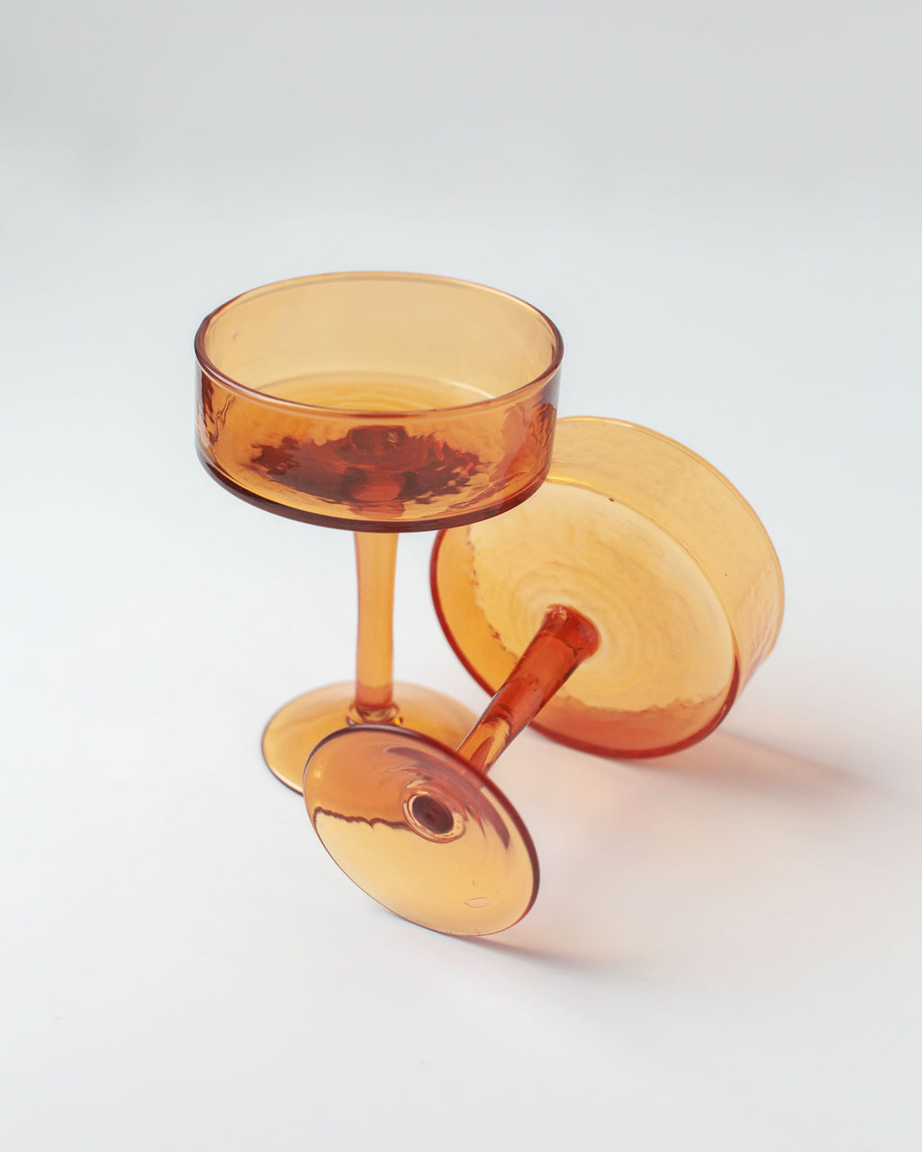Handblown Hammered Coupe Cocktail Glass Pair in Amber - Kitchen & Dining photo