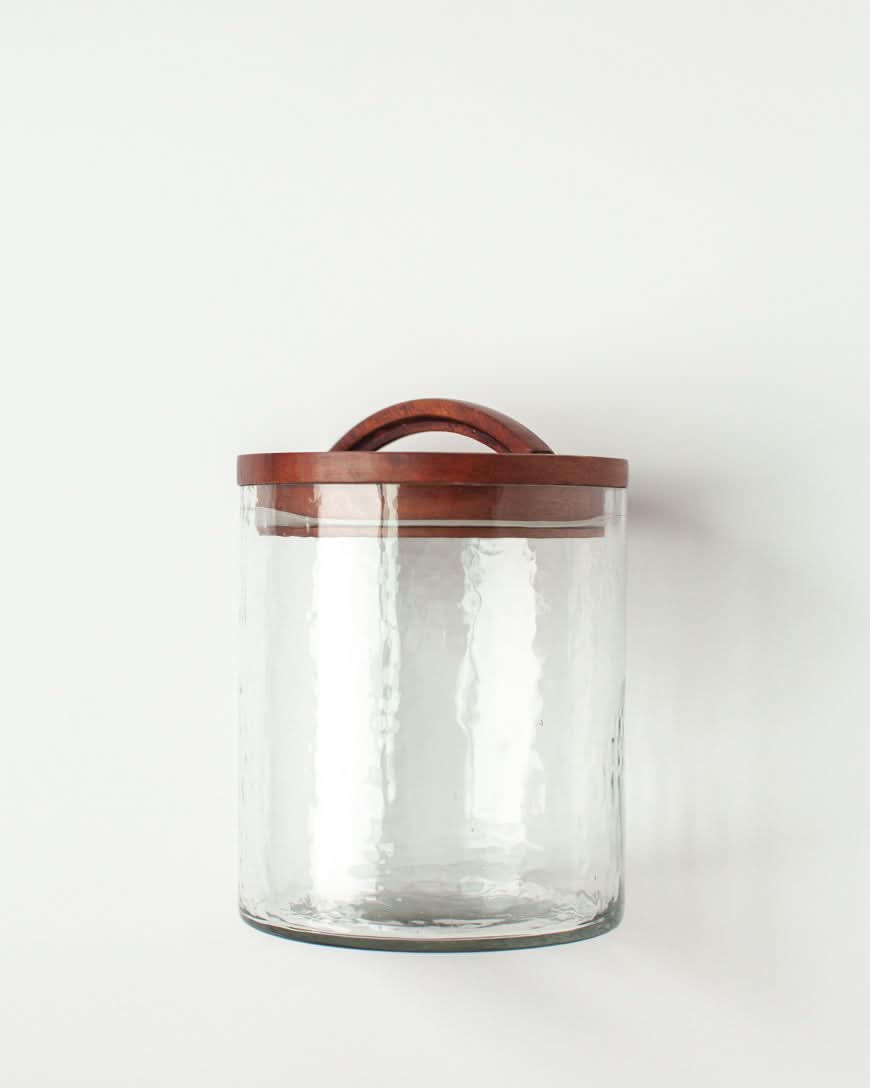 Hammered Glass Canisters with Wood Lid in Small Clear - Kitchen & Dining photo