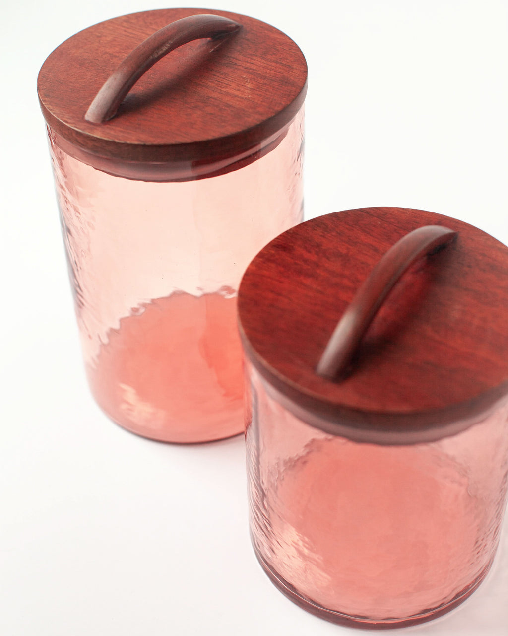 Hammered Glass Canisters with Wood Lid in Medium Blush - Kitchen & Dining photo