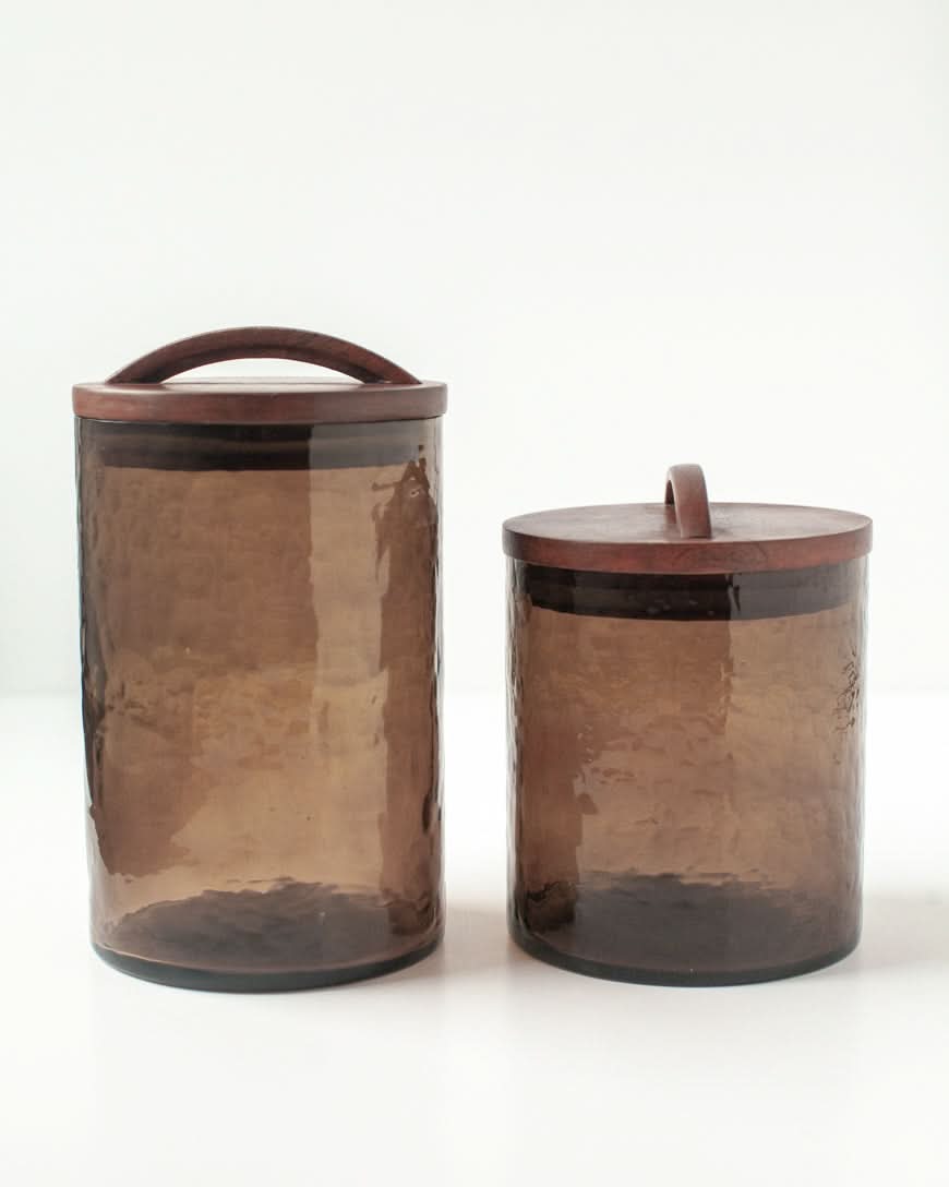 Hammered Glass Canisters with Wood Lid in Medium Smoke - Kitchen & Dining photo
