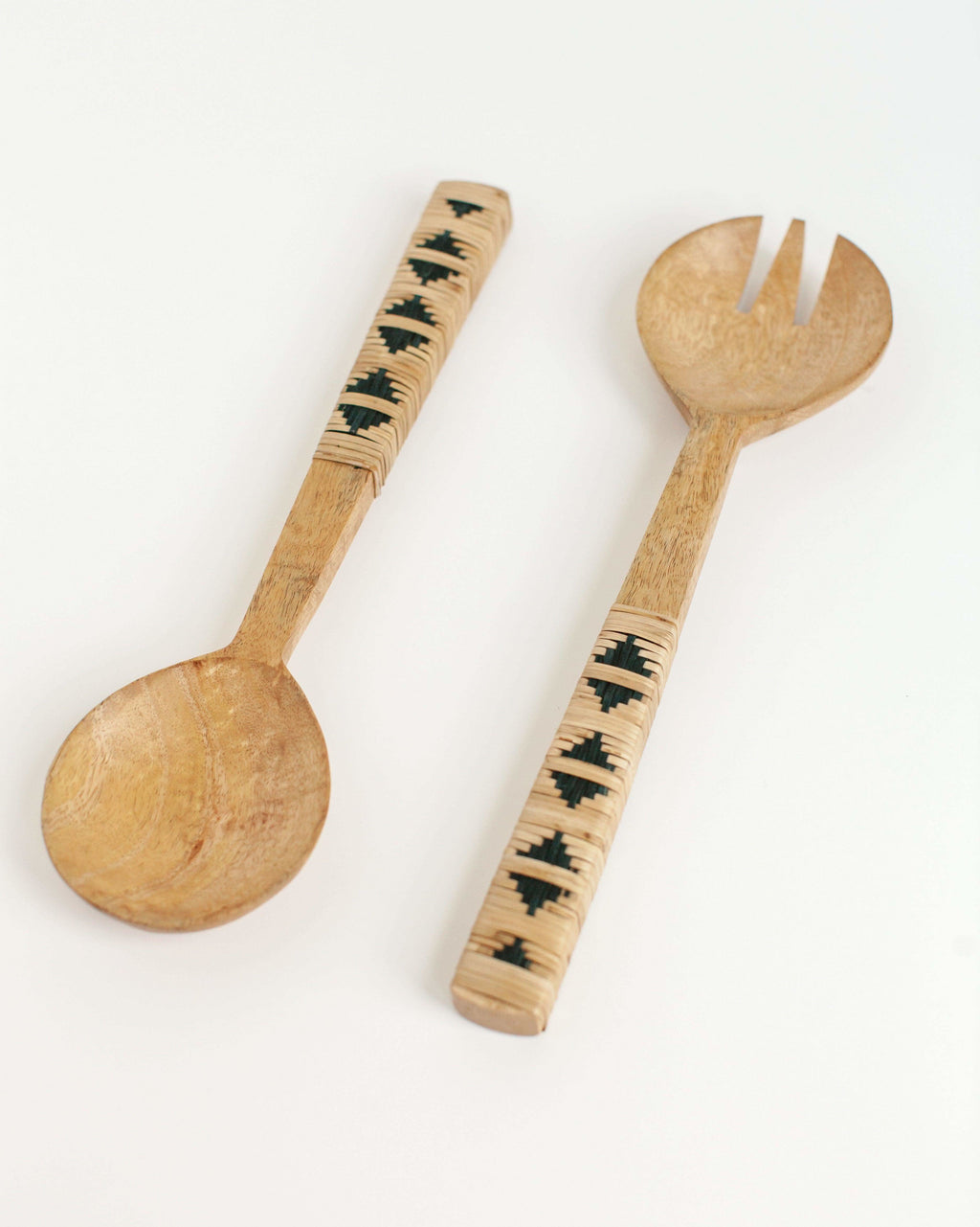 Geo Woven Mango Wood Salad Servers - SwagglyLife Home & Fashion