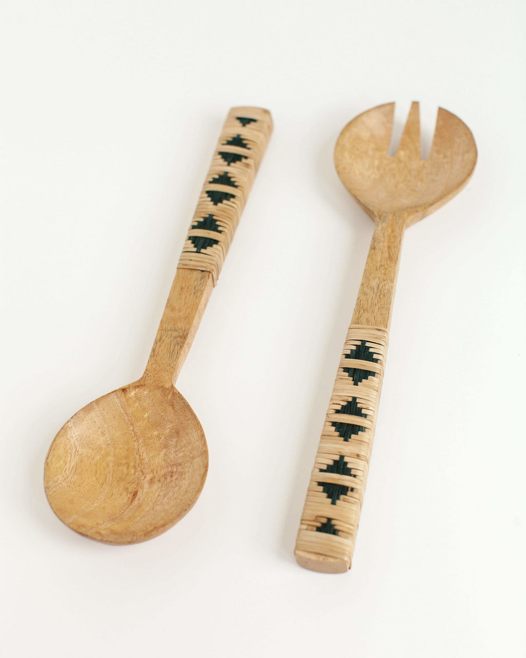 Geo Woven Mango Wood Salad Servers - SwagglyLife Home & Fashion