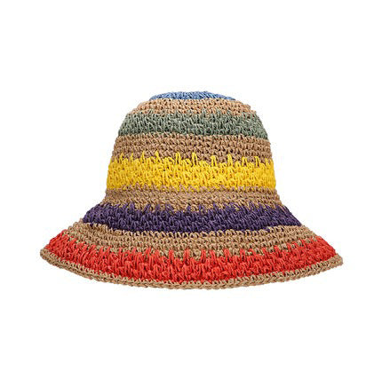 Rainbow Woven Straw Bucket Hat in Khahi - Straw Sunhat photo