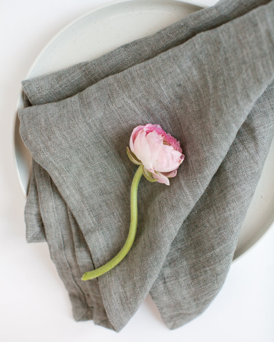 Stone Washed Linen Dinner Napkins in Oyster - Cloth Napkins photo