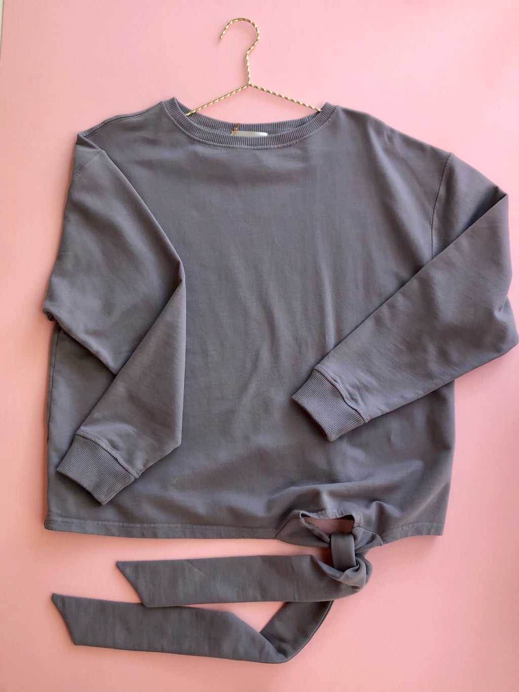 SALUA Side Tie Pullover in Simply Taupe - PULLOVER photo