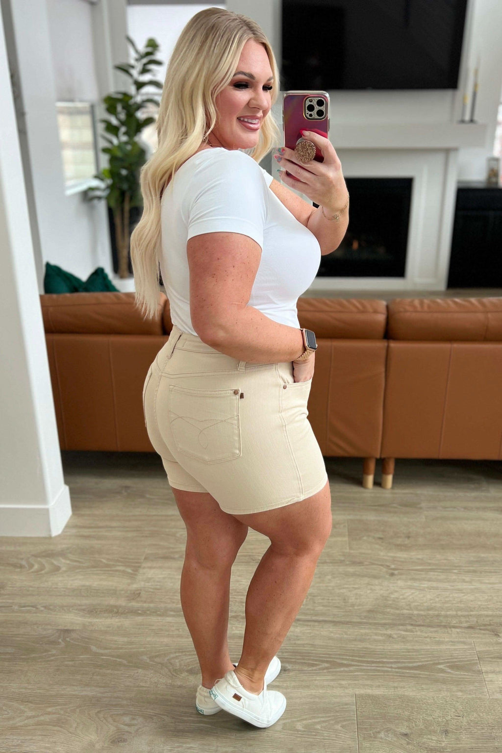 Greta High Rise Garment Dyed Shorts in Bone in - Denim photo