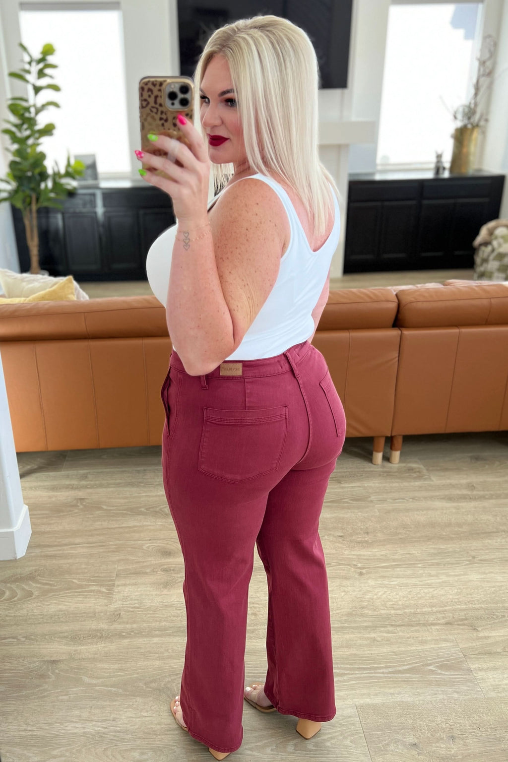 Phoebe High Rise Front Seam Straight Jeans in Burgundy in - Denim photo