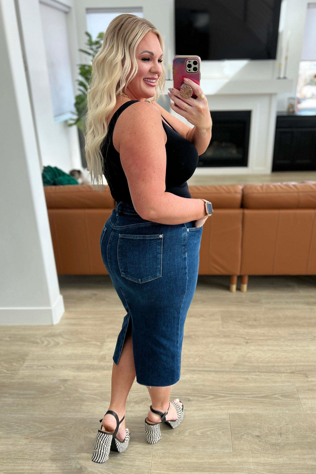 Judy Blue Marcy High Rise Denim Midi Skirt - SwagglyLife Home & Fashion