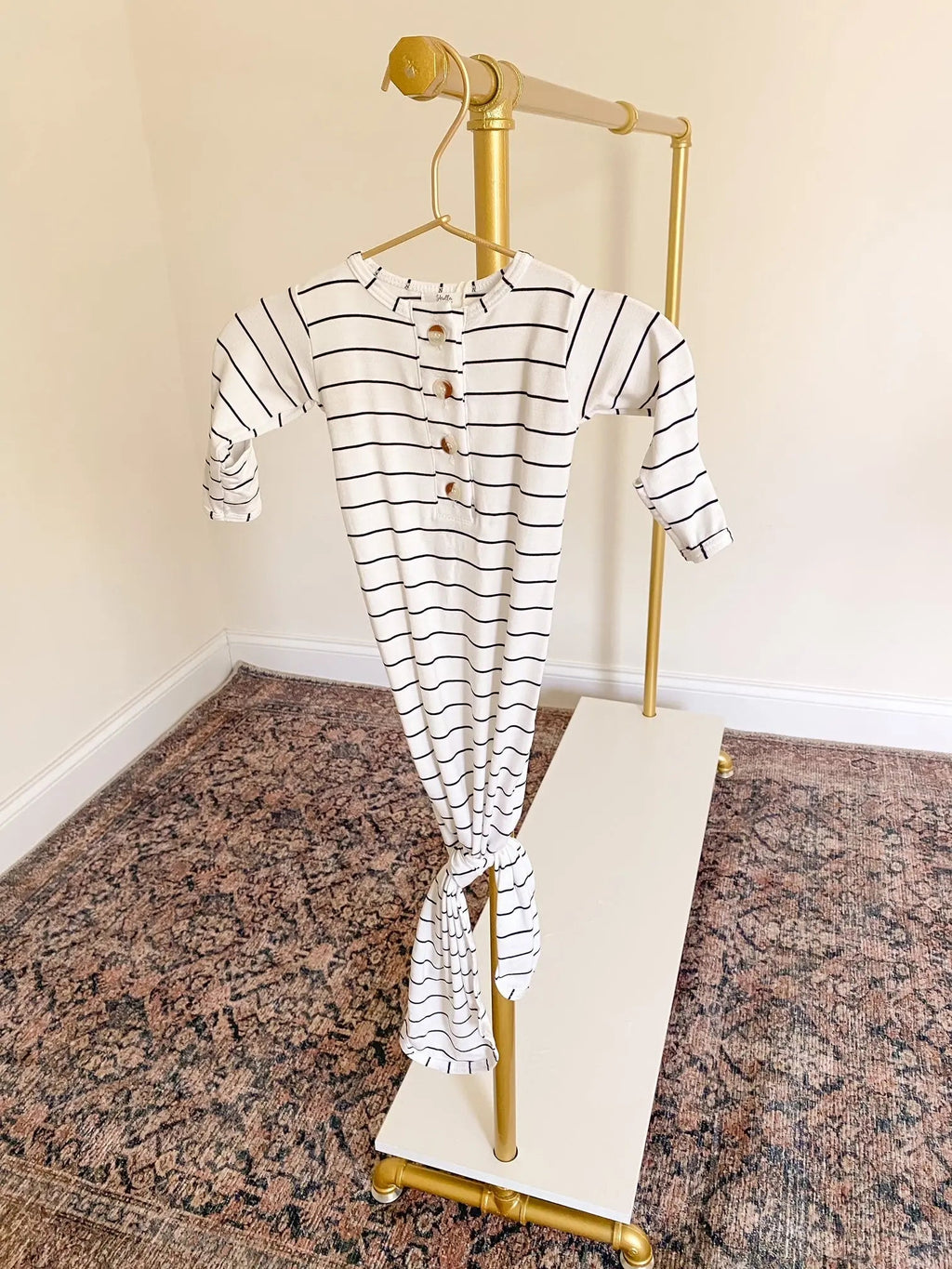 Knotted Baby Gown Set - Black Stripes (Newborn-3 months) in - Newborn Knotted Baby Gown Sets photo