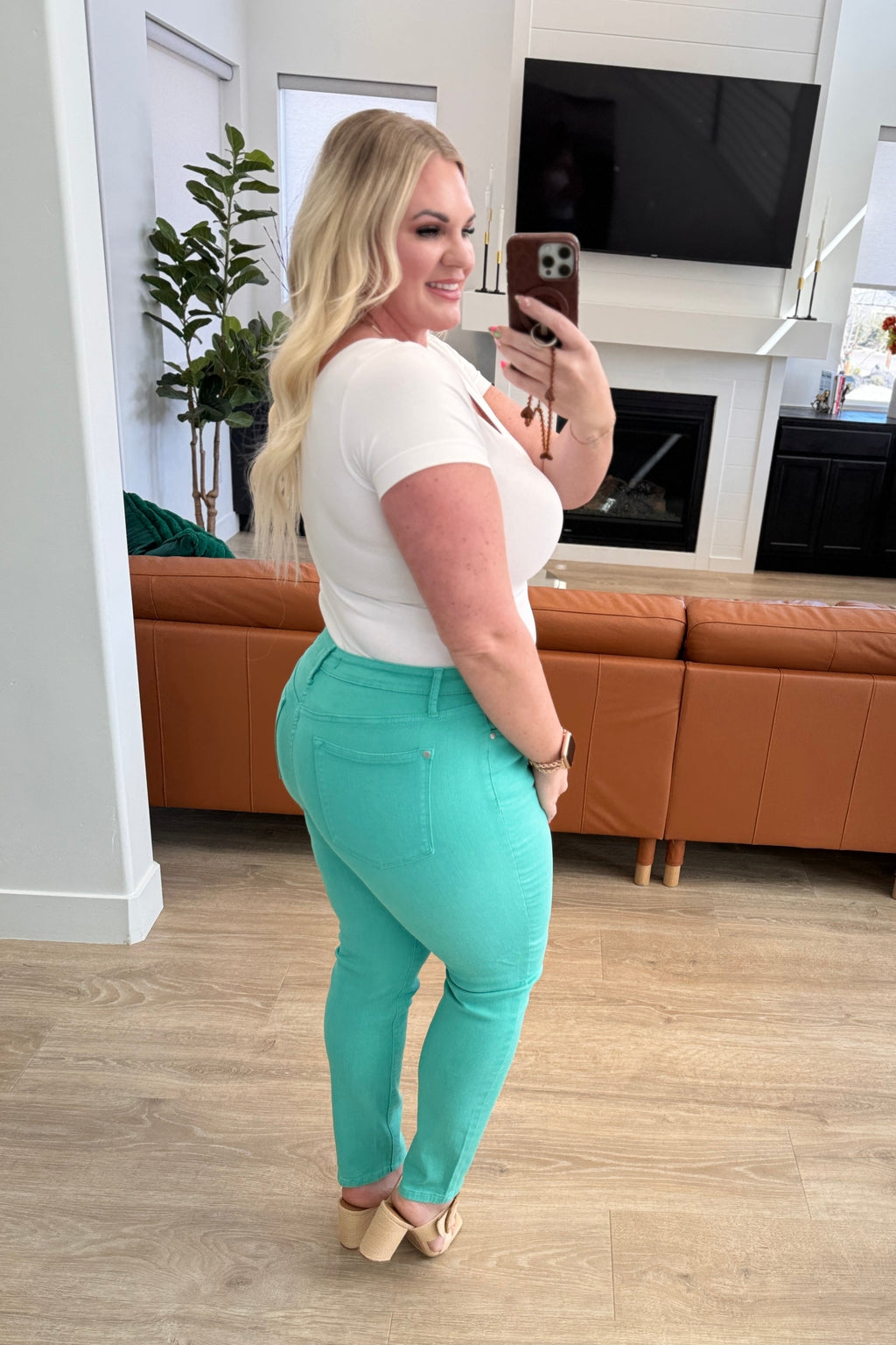 Bridgette High Rise Garment Dyed Slim Jeans in Aquamarine in - Denim photo