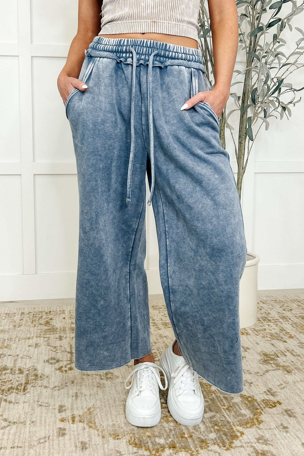 In or Out Wide Leg Cropped Pants Blue Grey in - Womens photo