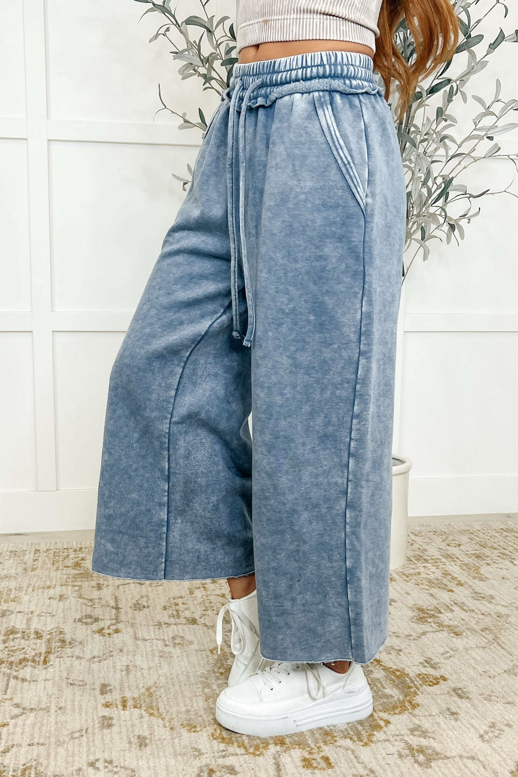 In or Out Wide Leg Cropped Pants Blue Grey in - Womens photo