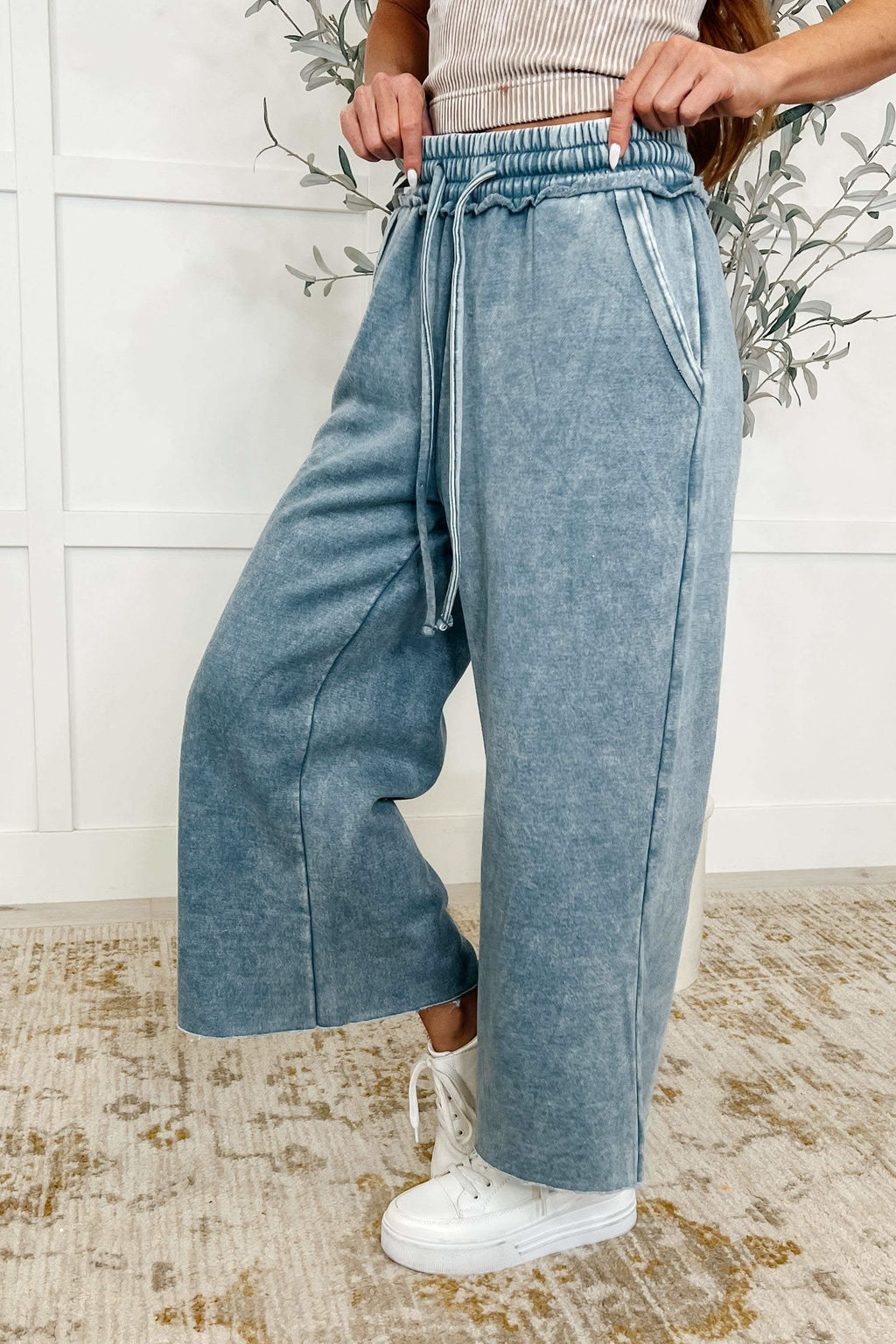 In or Out Wide Leg Cropped Pants Dusty Blue in - Womens photo