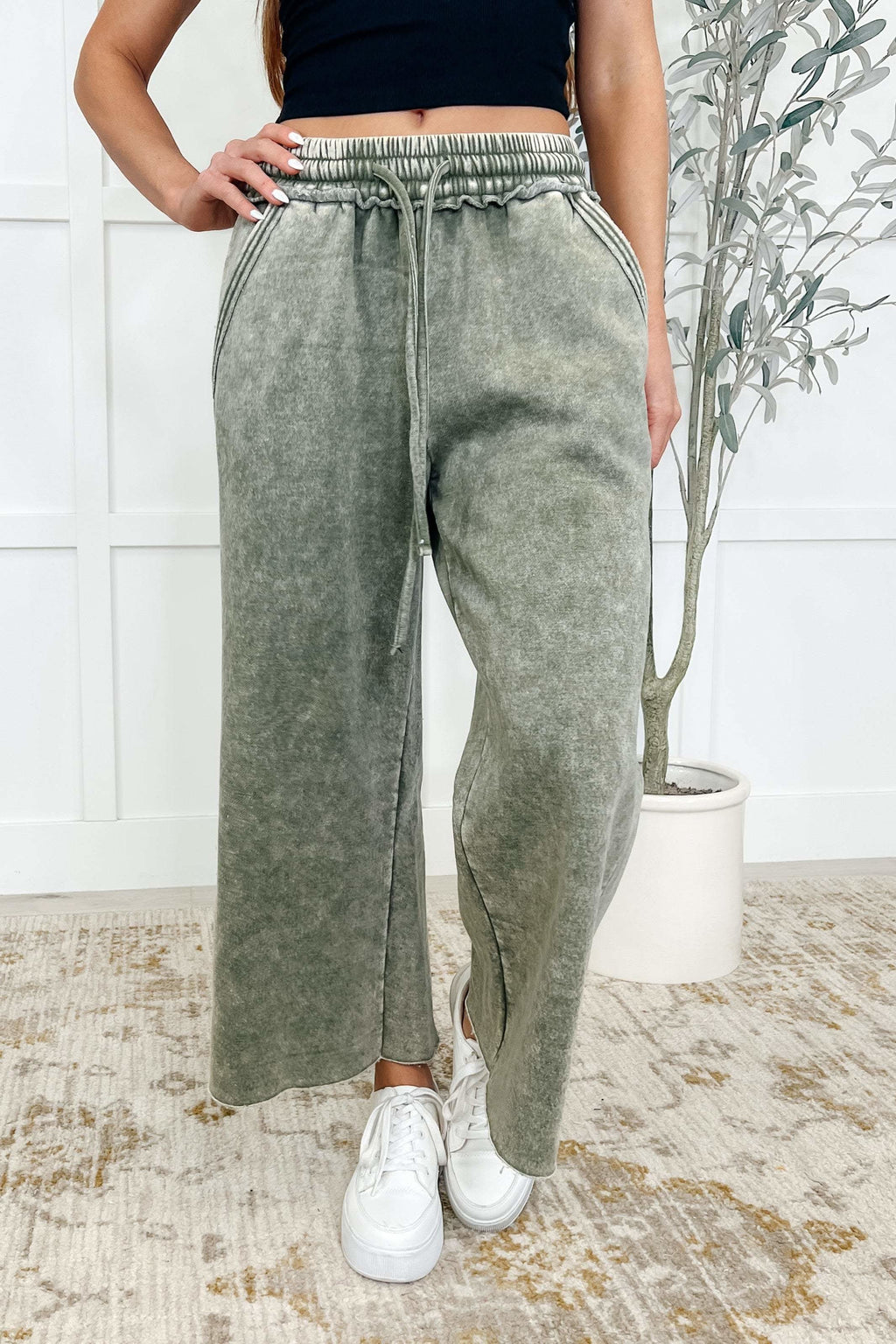 In or Out Wide Leg Cropped Pants Lt Olive in - Womens photo