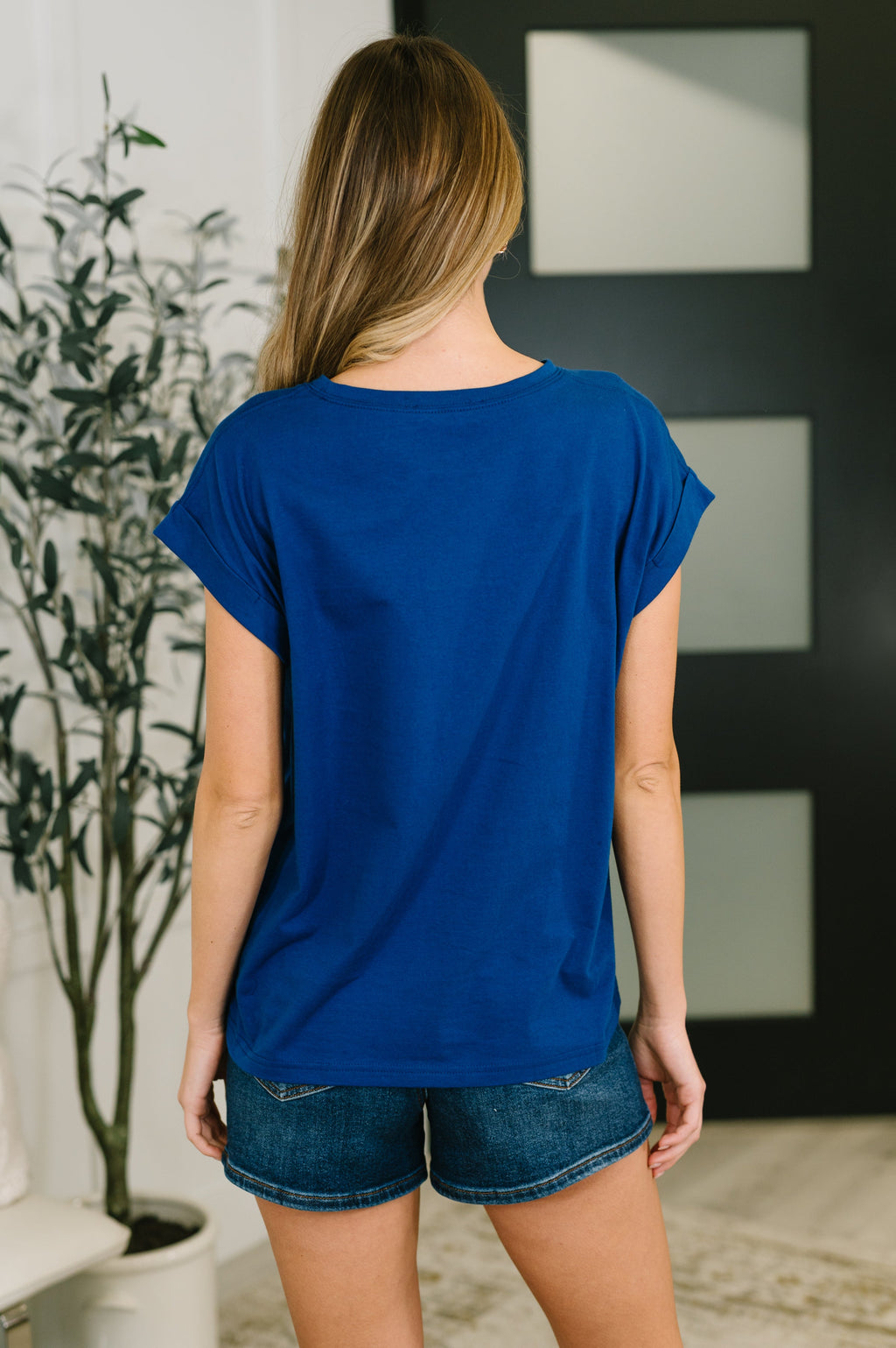 It Starts Here Basic Rolled Sleeve Tee in Lt Navy in - Womens photo