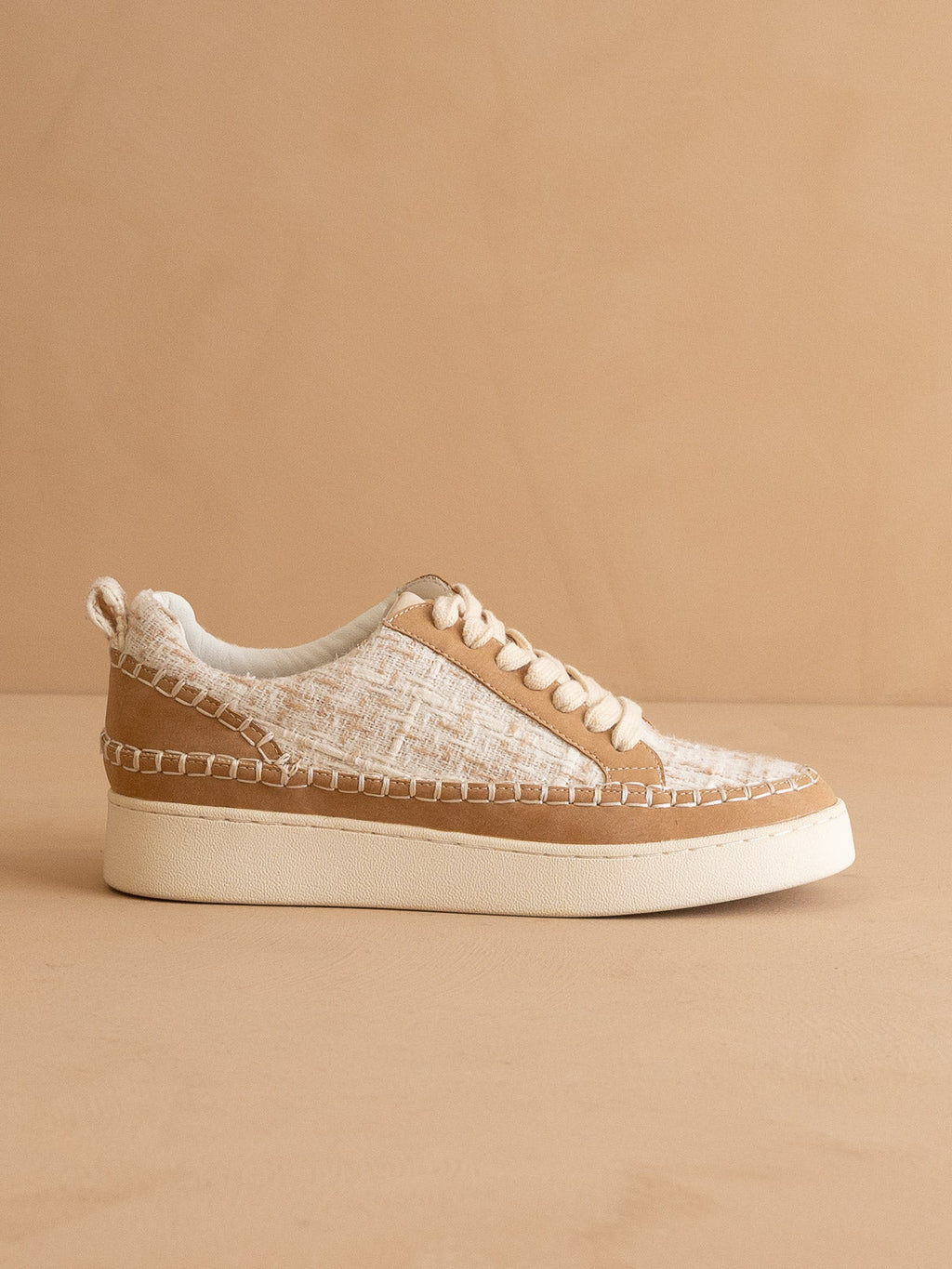 The Janie | Camel Tweed Wrapped Low Tops in - SNEAKERS photo