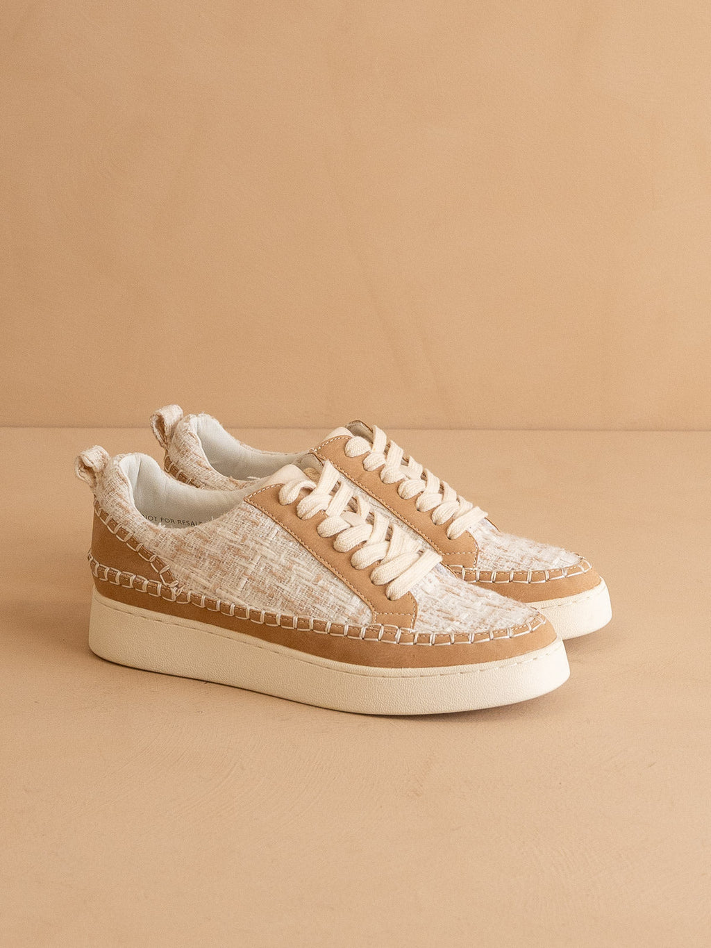 The Janie | Camel Tweed Wrapped Low Tops in - SNEAKERS photo
