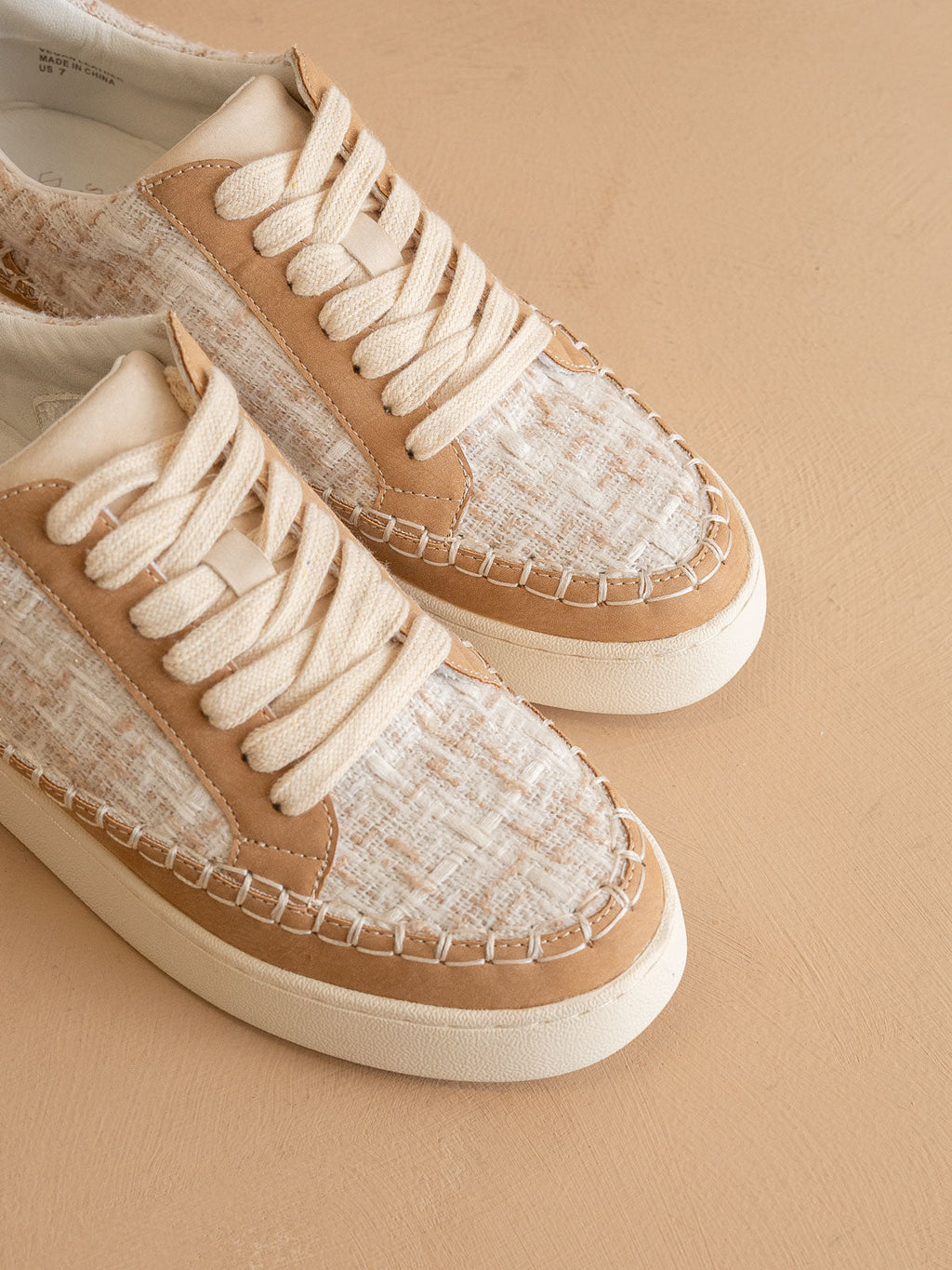 The Janie | Camel Tweed Wrapped Low Tops in - SNEAKERS photo