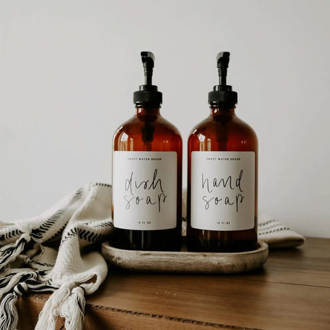 16oz Amber Glass Hand Soap Dispenser - White Label - SwagglyLife Home & Fashion 16oz Amber Glass Hand Soap Dispenser - White Label - SwagglyLife Home & Fashion