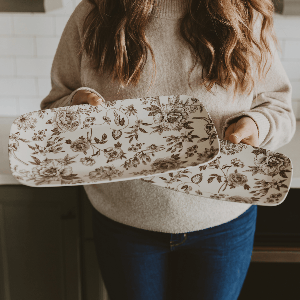 Brown Delft Stacking Melamine Tray - set of 2 in - SERVING TRAYS photo