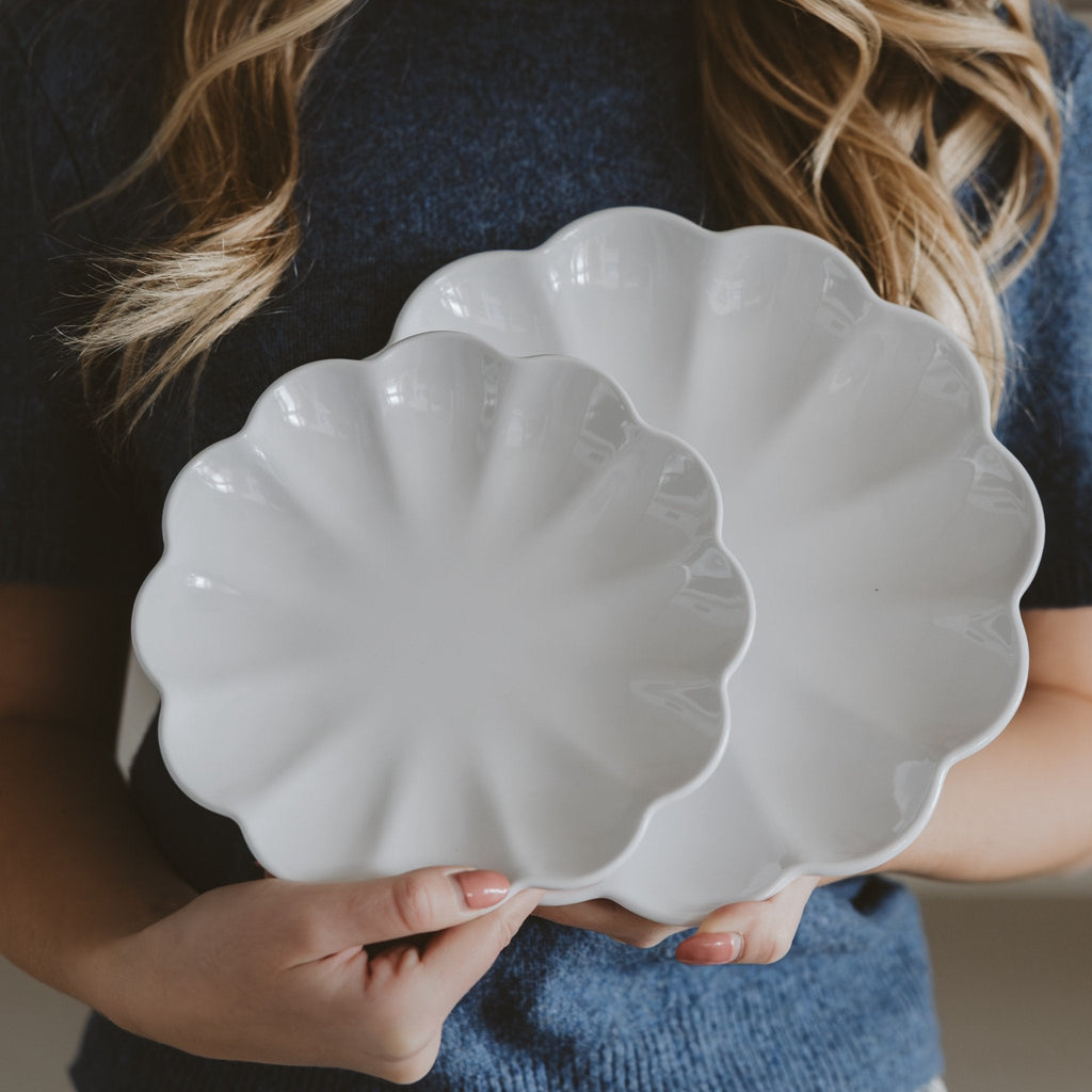 White Scalloped Serving Tray Set in - SERVING TRAYS photo