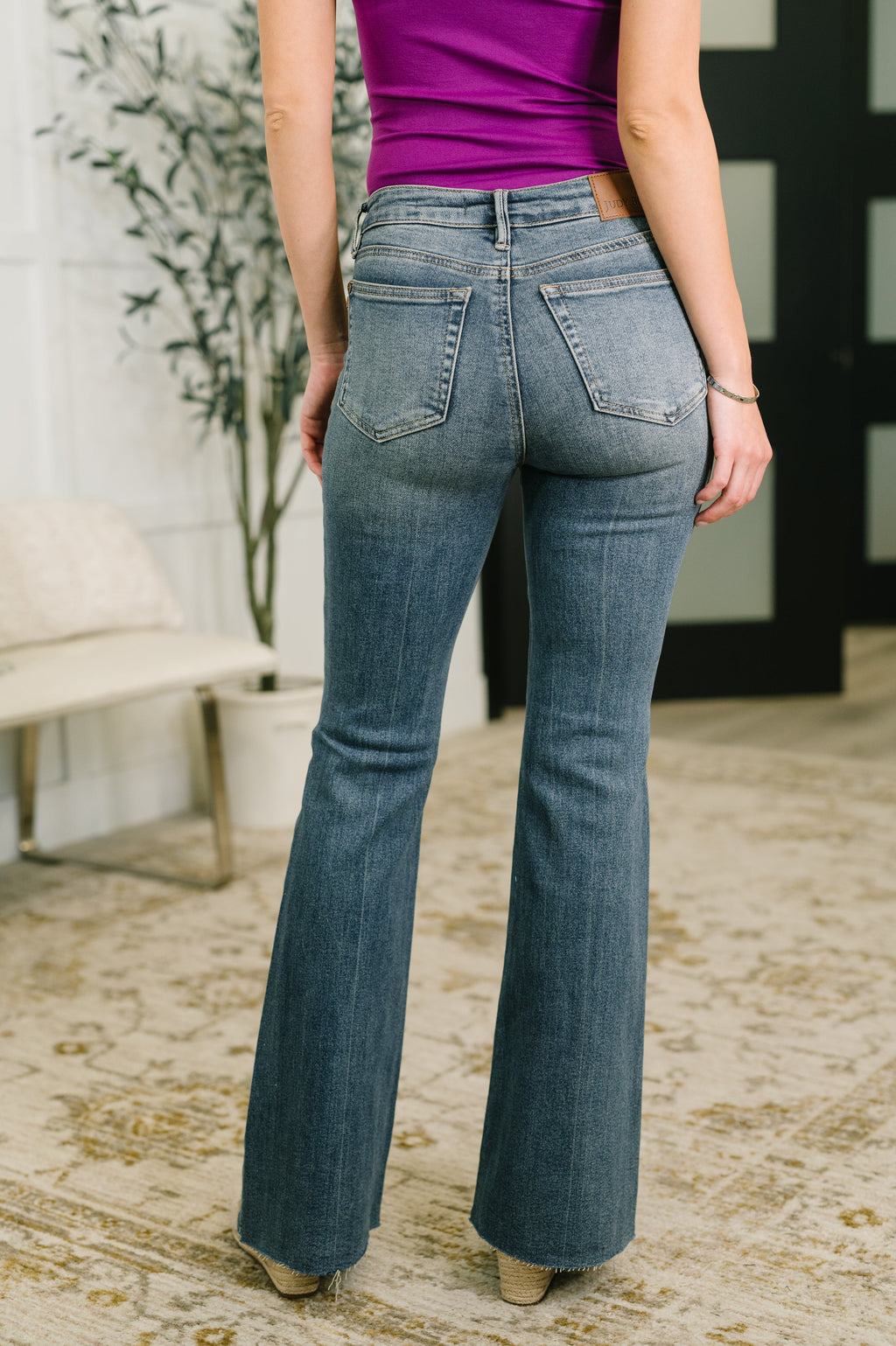 Jackie Mid Rise Flare Jean with Front Flap Pockets in - Womens photo