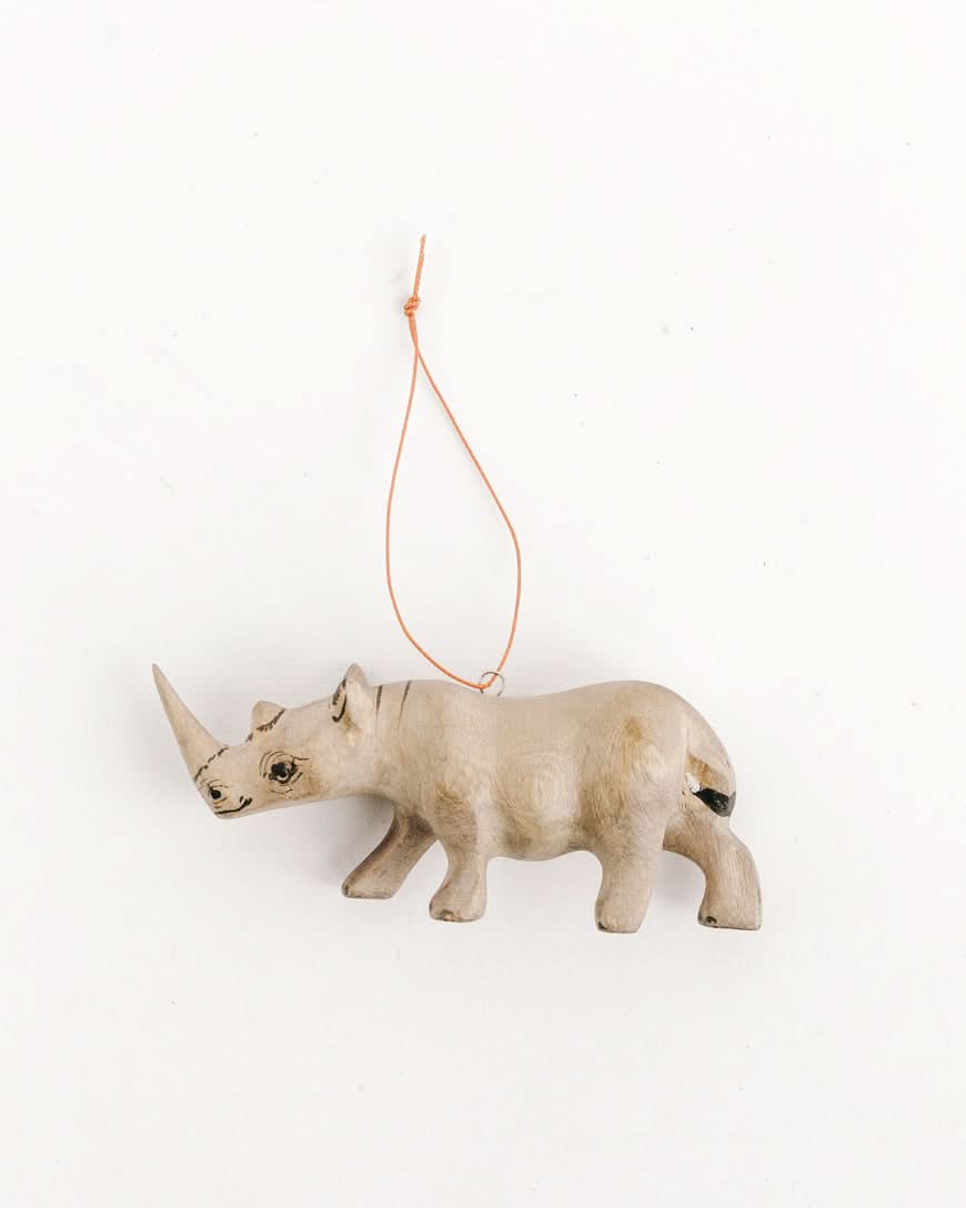 Hand-Carved Rhino Ornament in Default Title - Holiday Ornaments photo