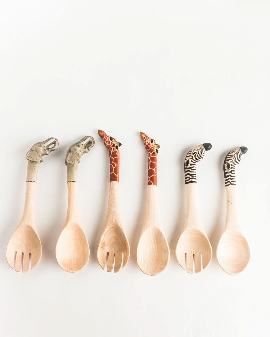 Hand-carved Elephant Salad Servers in - Decor photo