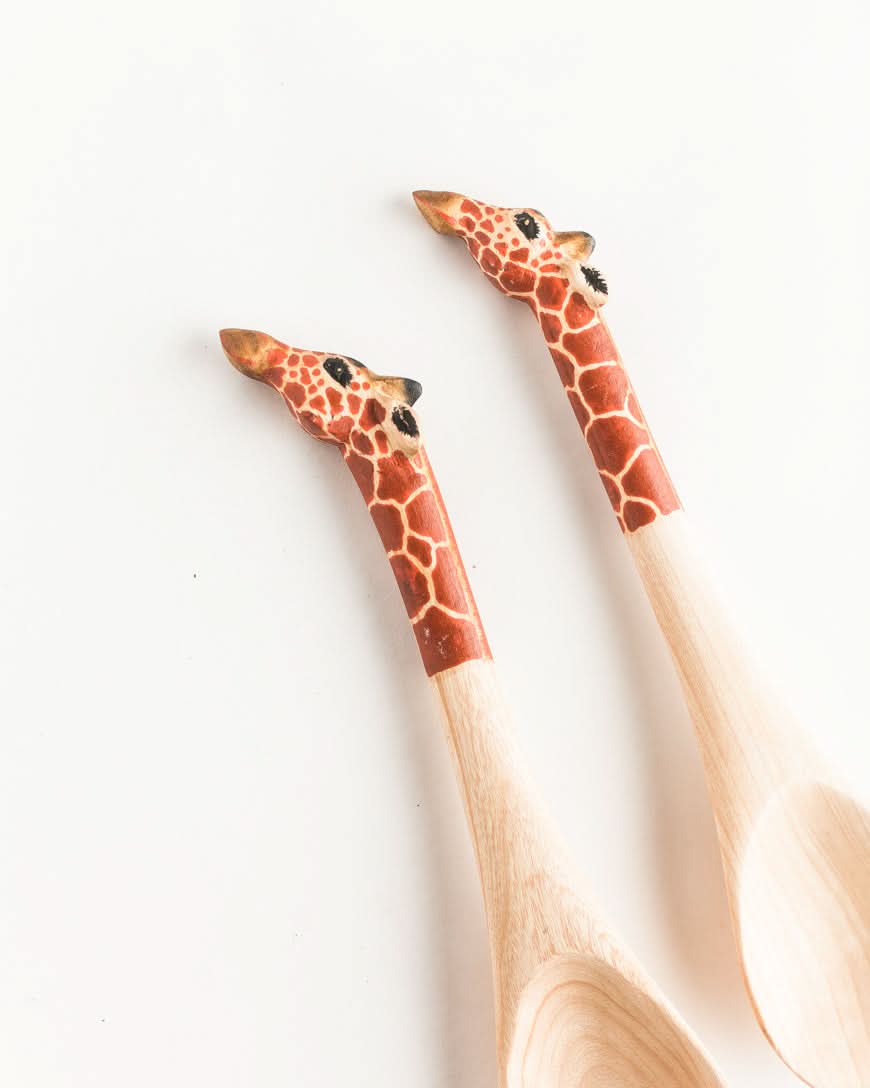 Hand-carved Giraffe Salad Servers in - Decor photo
