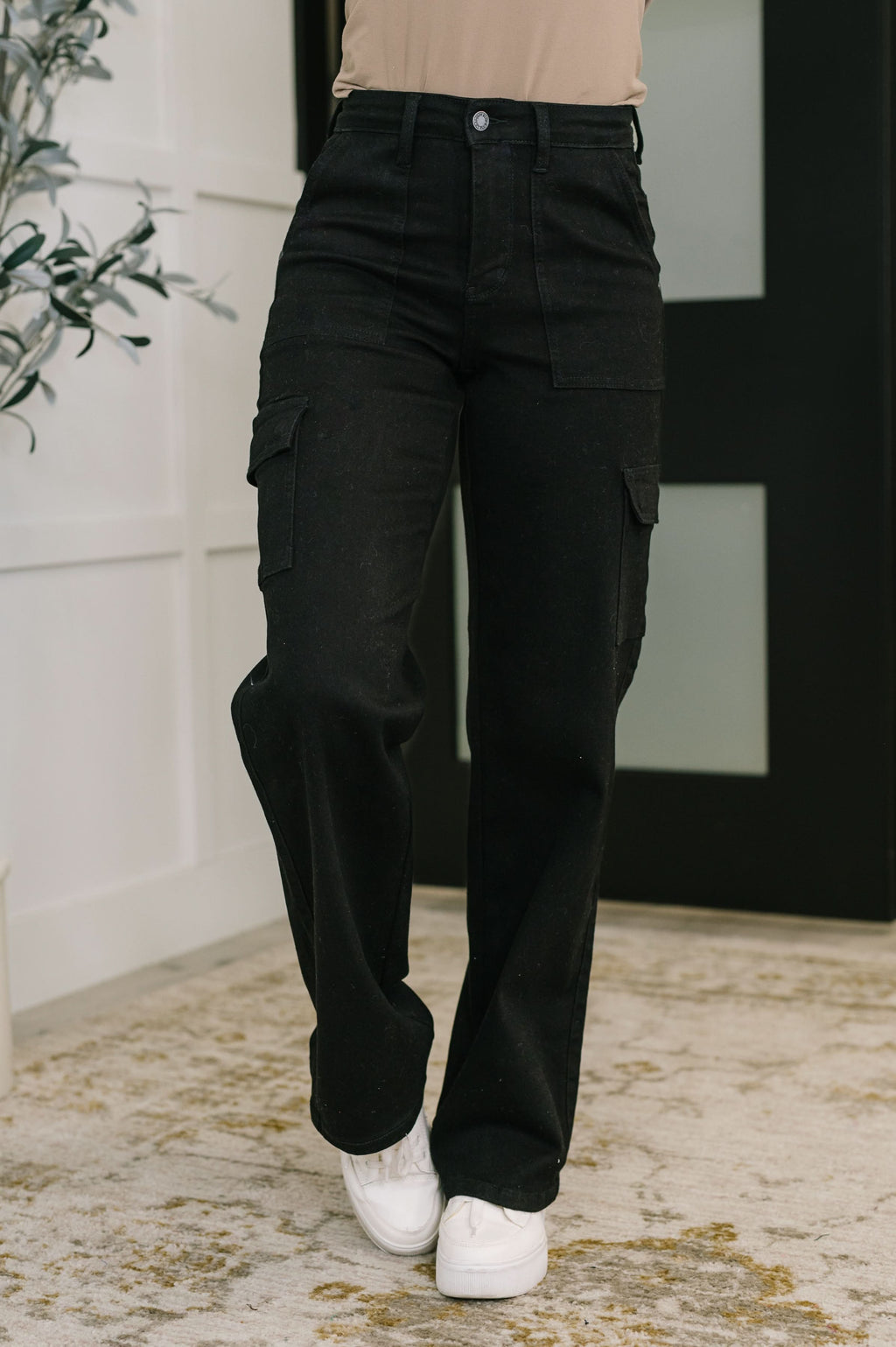 Keira High Waist Cargo Wide in Black in - Womens photo