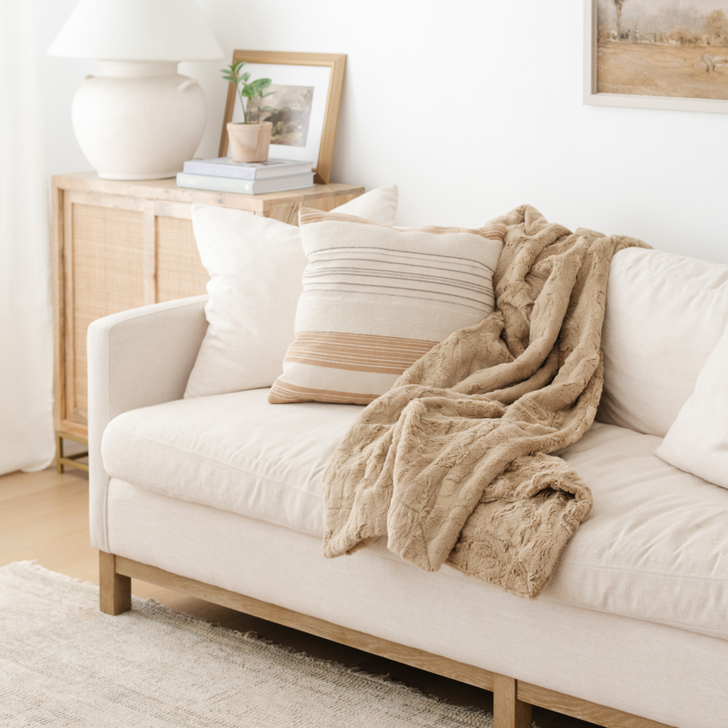 PATTERNED FAUX FUR THROW BLANKETS in Khaki - Throw Blanket photo