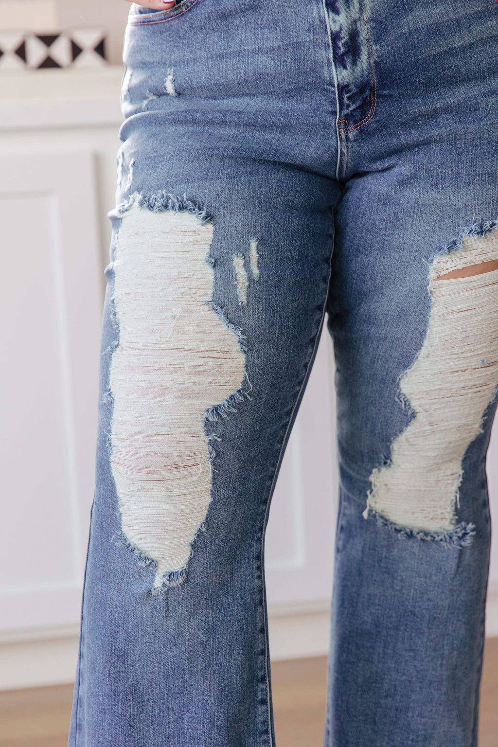 Kiana High Rise Heavy Destroy Flare in - Denim photo