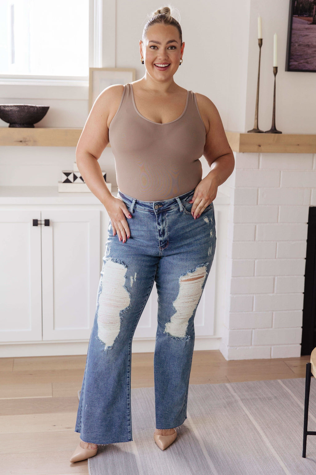 Kiana High Rise Heavy Destroy Flare in - Denim photo