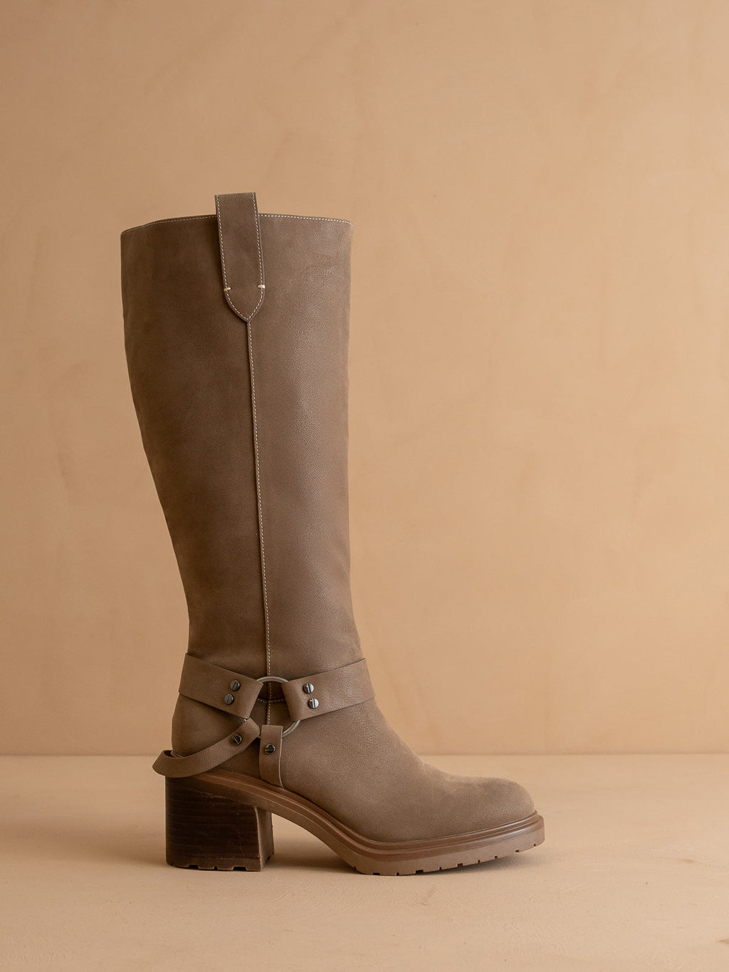 The Leanne | Dark Taupe Moto Knee High Boot in Dark Taupe - BOOTS & BOOTIES photo