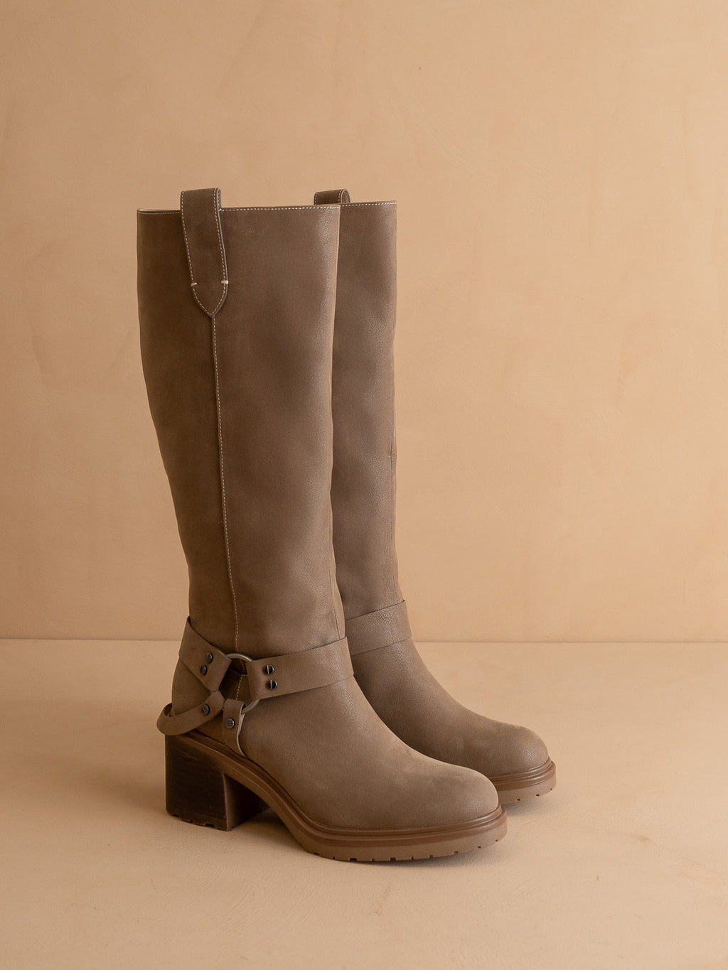 The Leanne | Dark Taupe Moto Knee High Boot in - BOOTS & BOOTIES photo