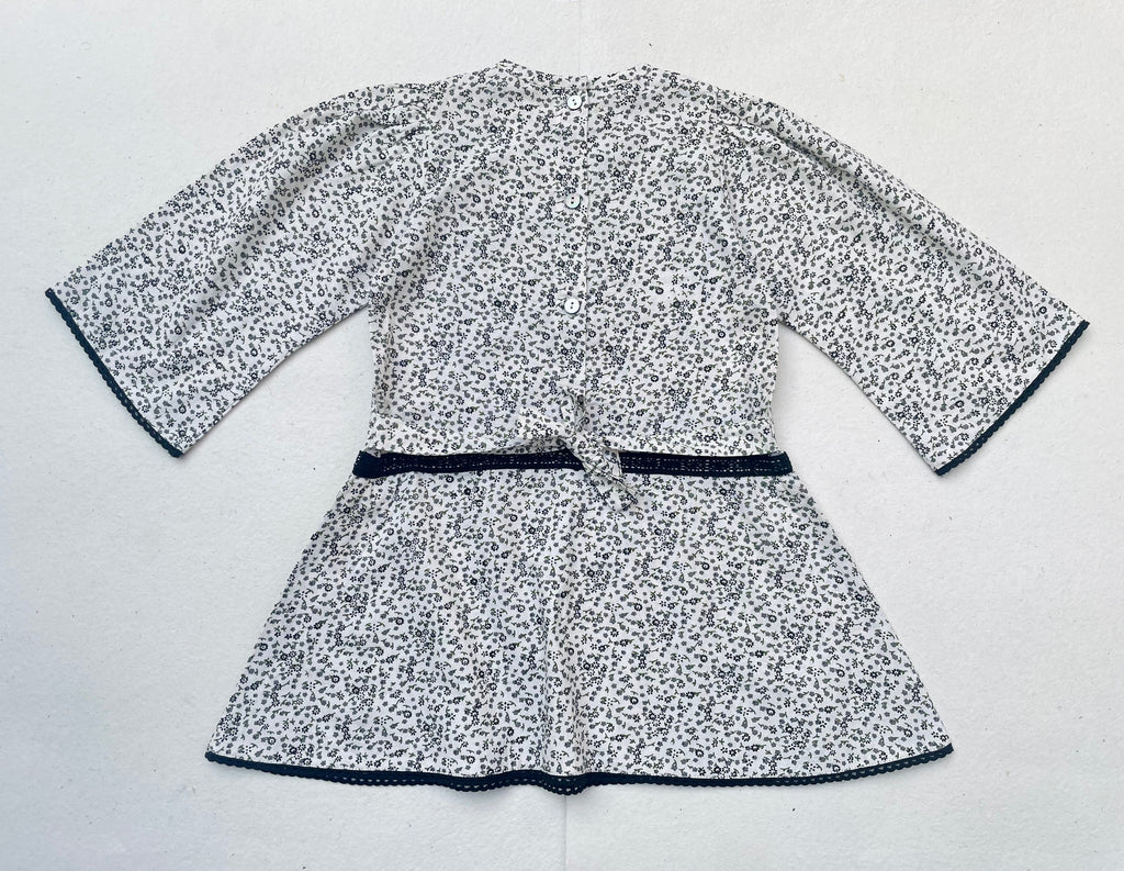 Lace Yoke Off-White & Grey Printed Dress in - Dress photo