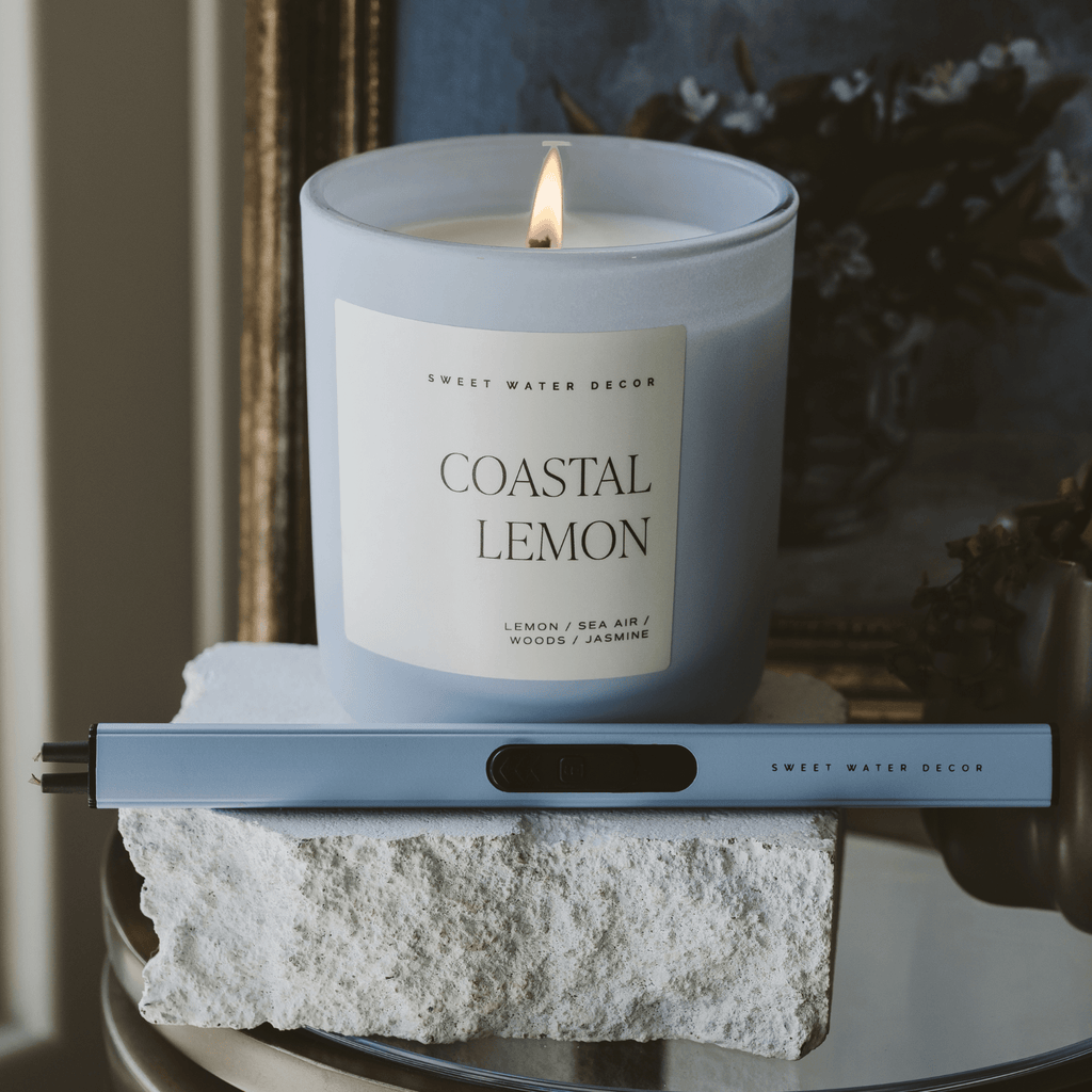 Sweet Water Decor Coastal Lemon Soy Candle - Blue Matte Jar - 15 oz in - Candles photo