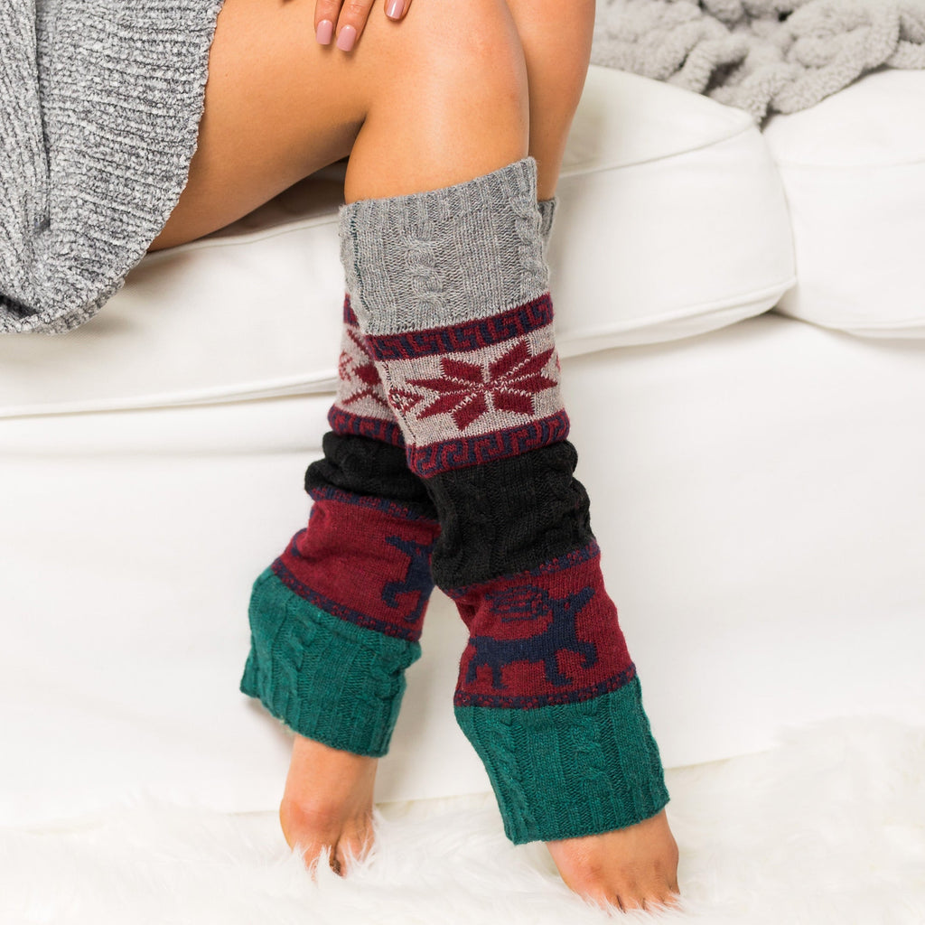 Nordic Snowflake Leg Warmer in Hunter Green - photo