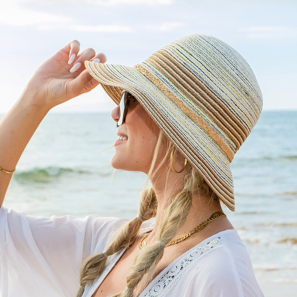 Multi-Stripe Bow Accent Sunhat in - Straw Sunhat photo