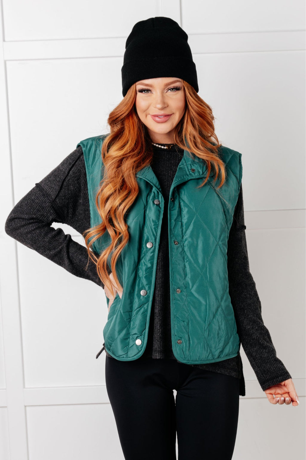 Layering Queen Quilted Puffer Vest in Hunter Green in - Layers photo