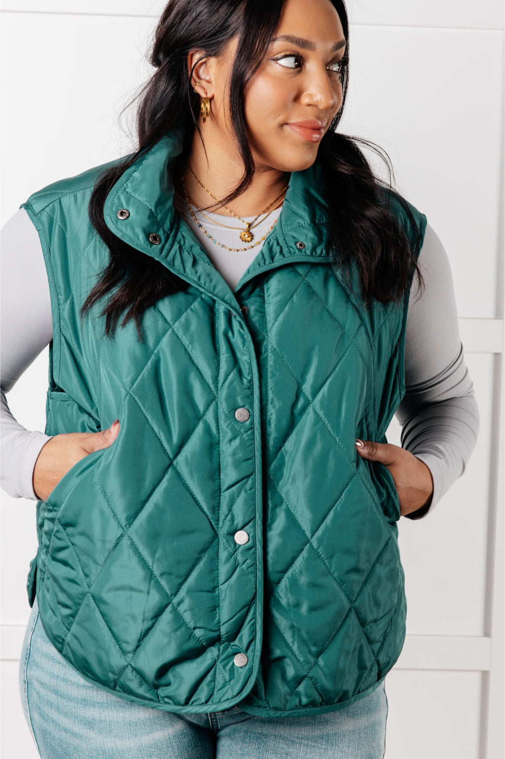 Layering Queen Quilted Puffer Vest in Hunter Green in - Layers photo
