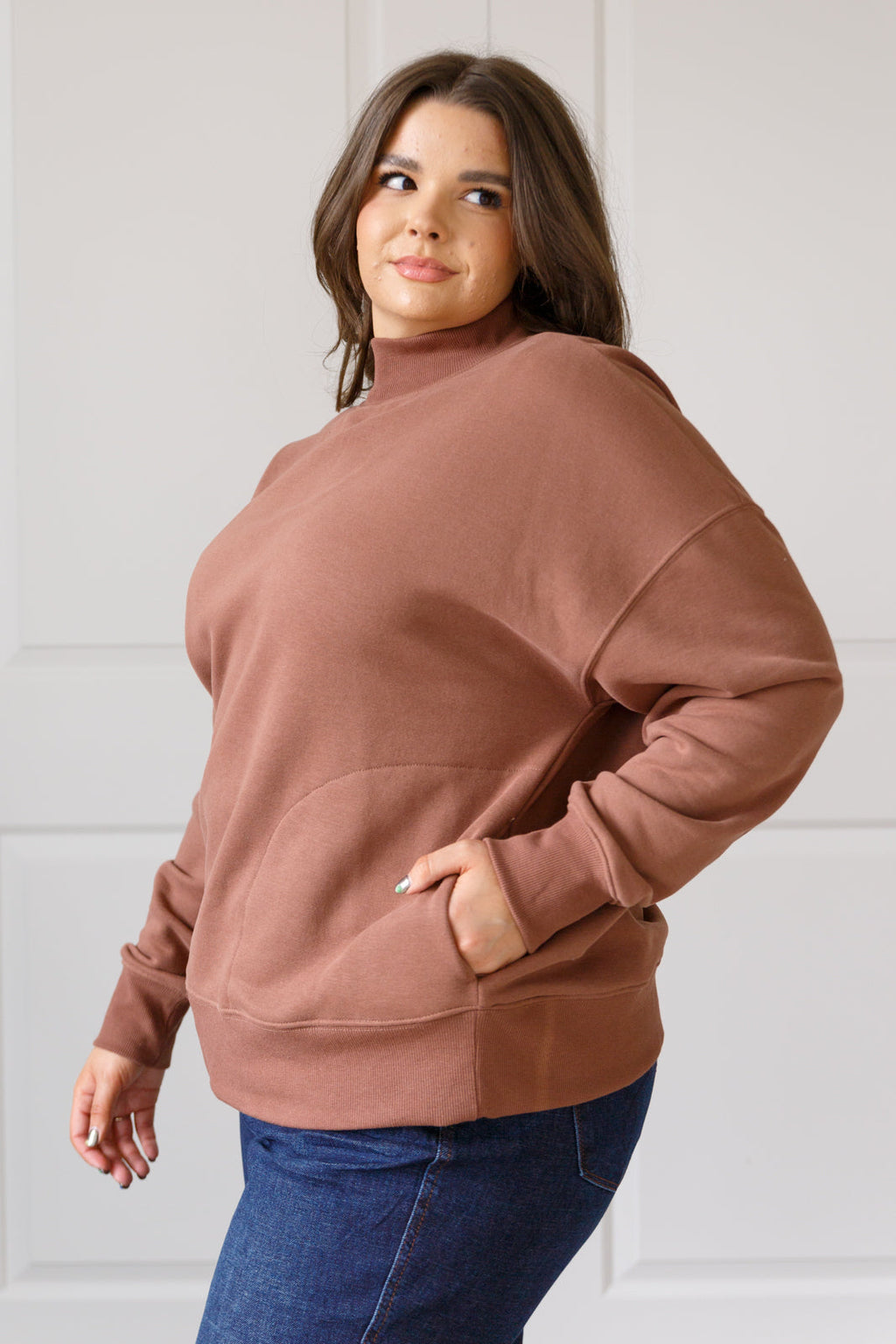 Make No Mistake Mock Neck Pullover in Cocoa in - Tops photo