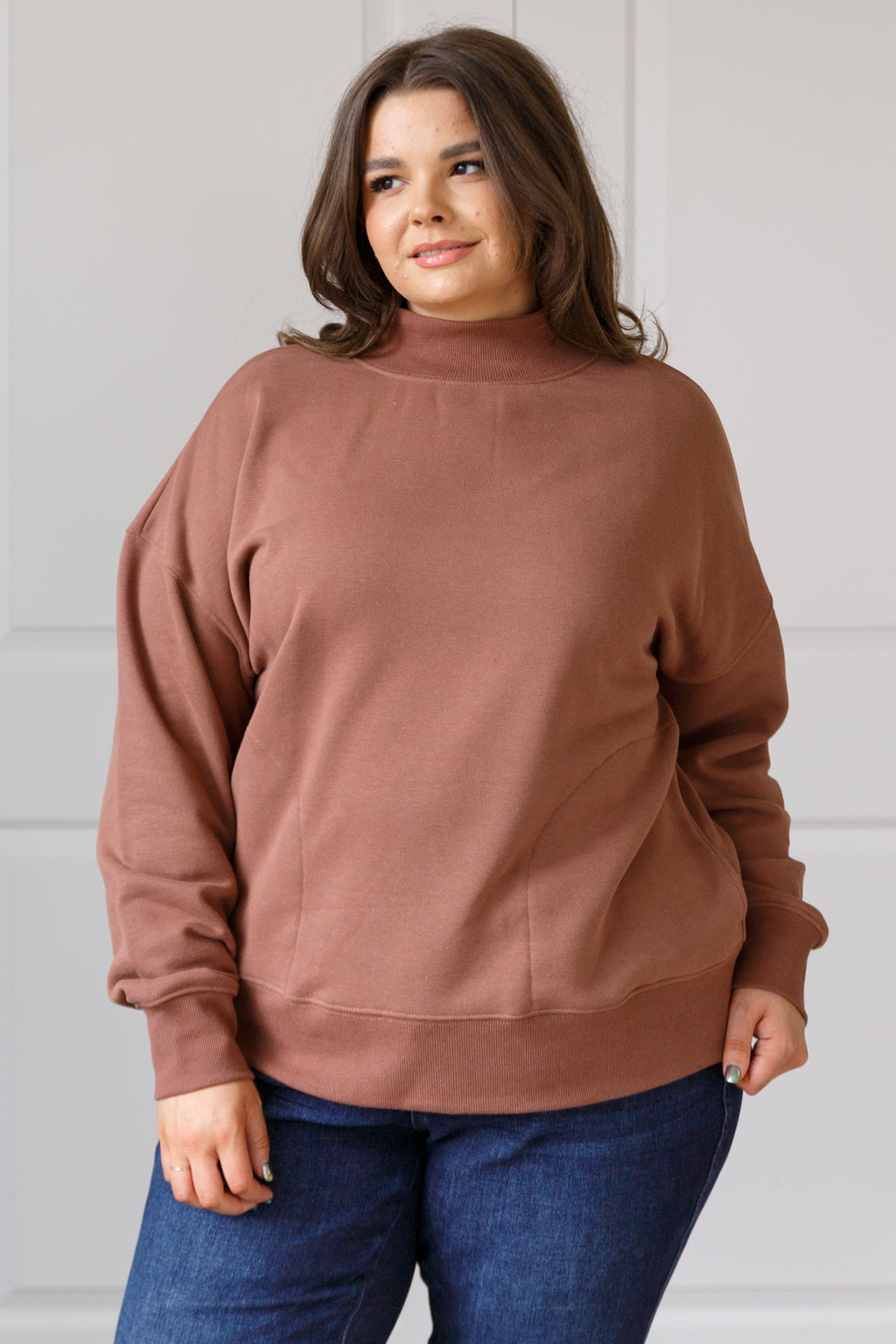 Make No Mistake Mock Neck Pullover in Cocoa in - Tops photo