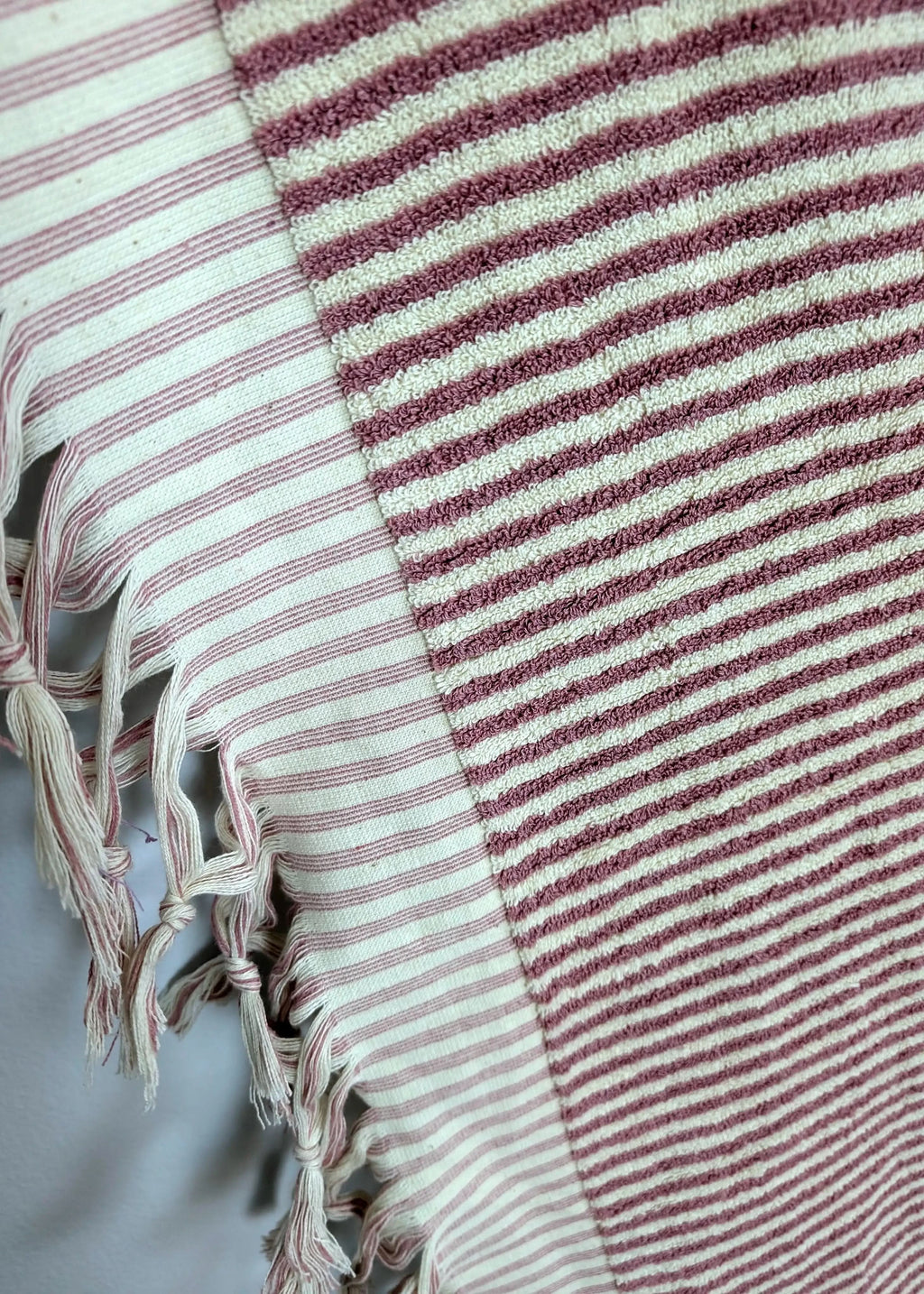 Linea Collection – Oversized Turkish Cotton Bath Towel with Tonal Stripes and Tassels - SwagglyLife Home & Fashion